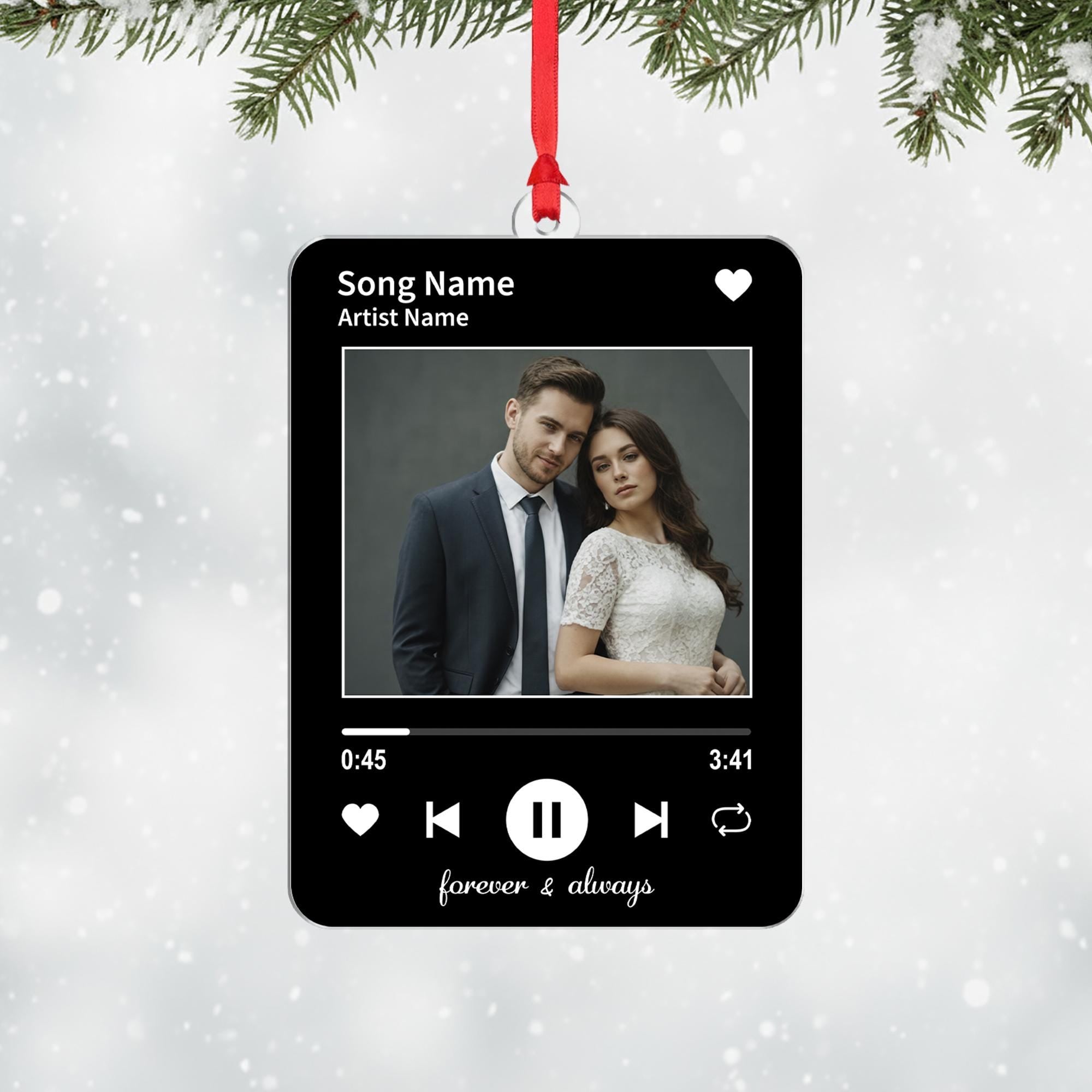 Custom Song Photo Christmas Ornament, Acrylic Music Player, Personalized Name Year
