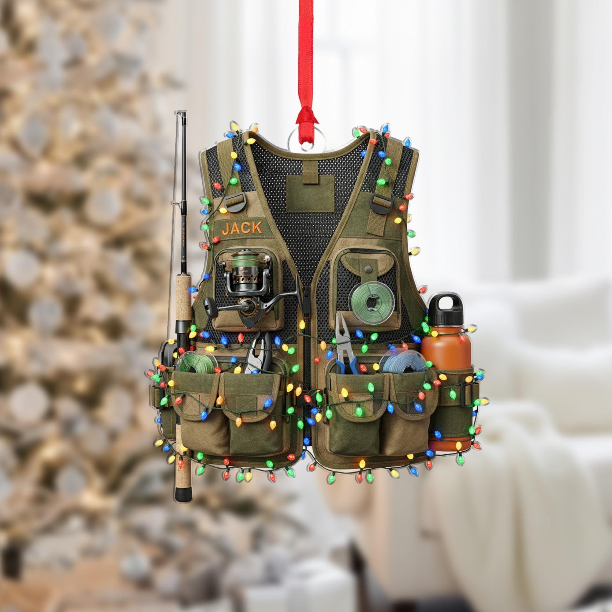 Fishing Vest Ornament – Personalized Outdoor Christmas Decor