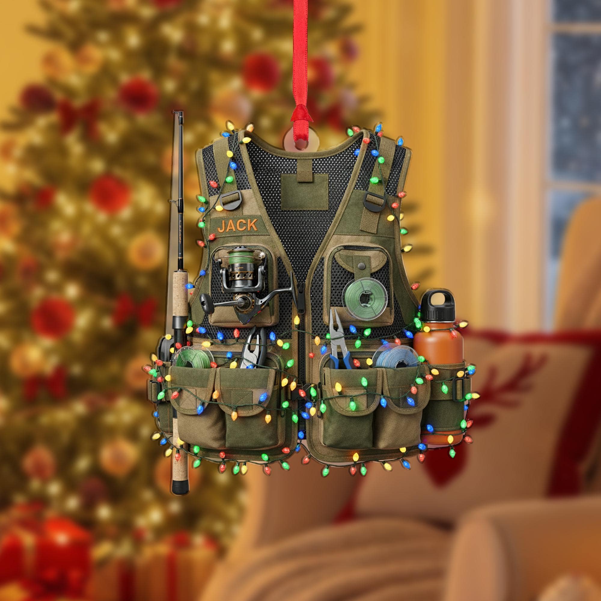 Fishing Vest Ornament – Personalized Outdoor Christmas Decor