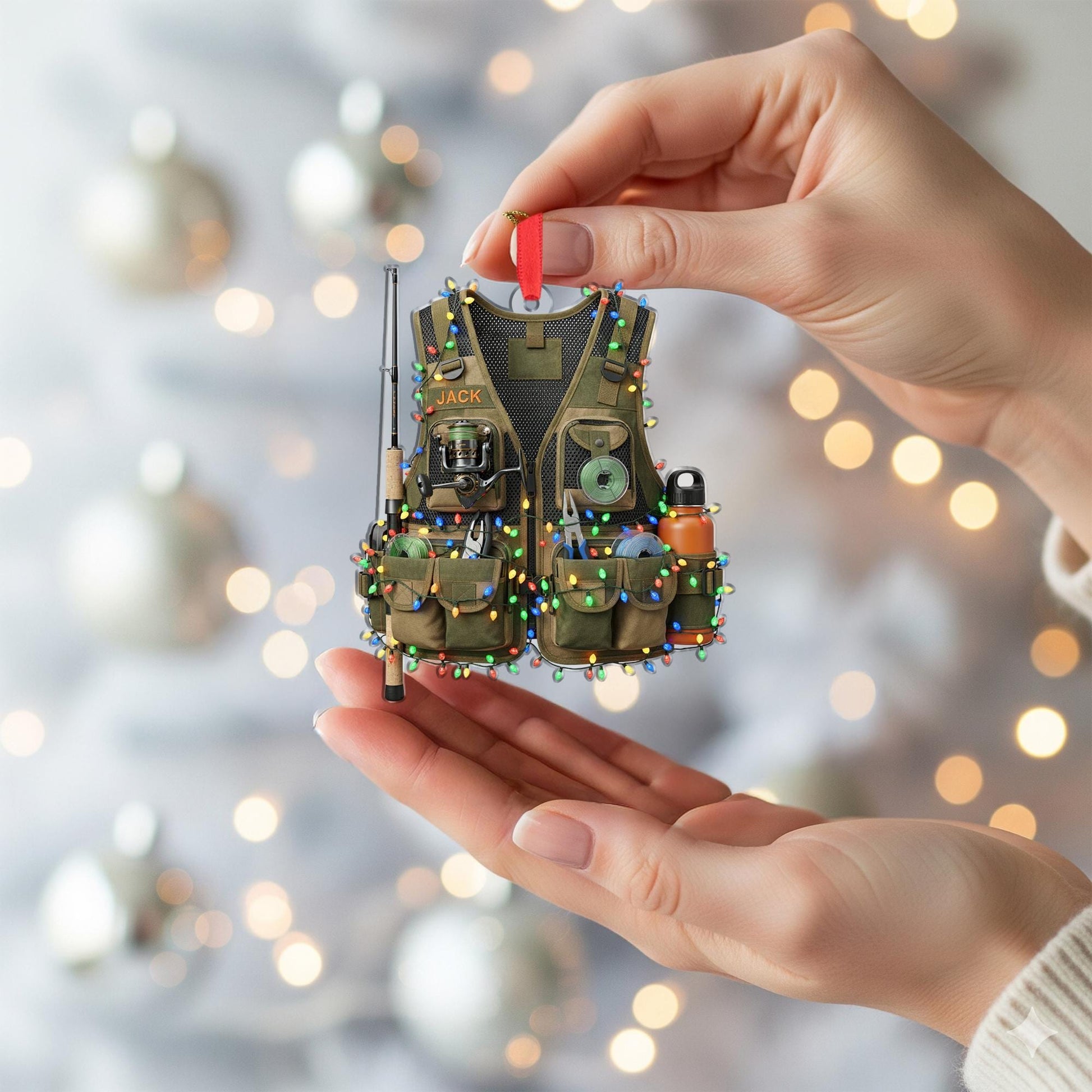 Fishing Vest Ornament – Personalized Outdoor Christmas Decor