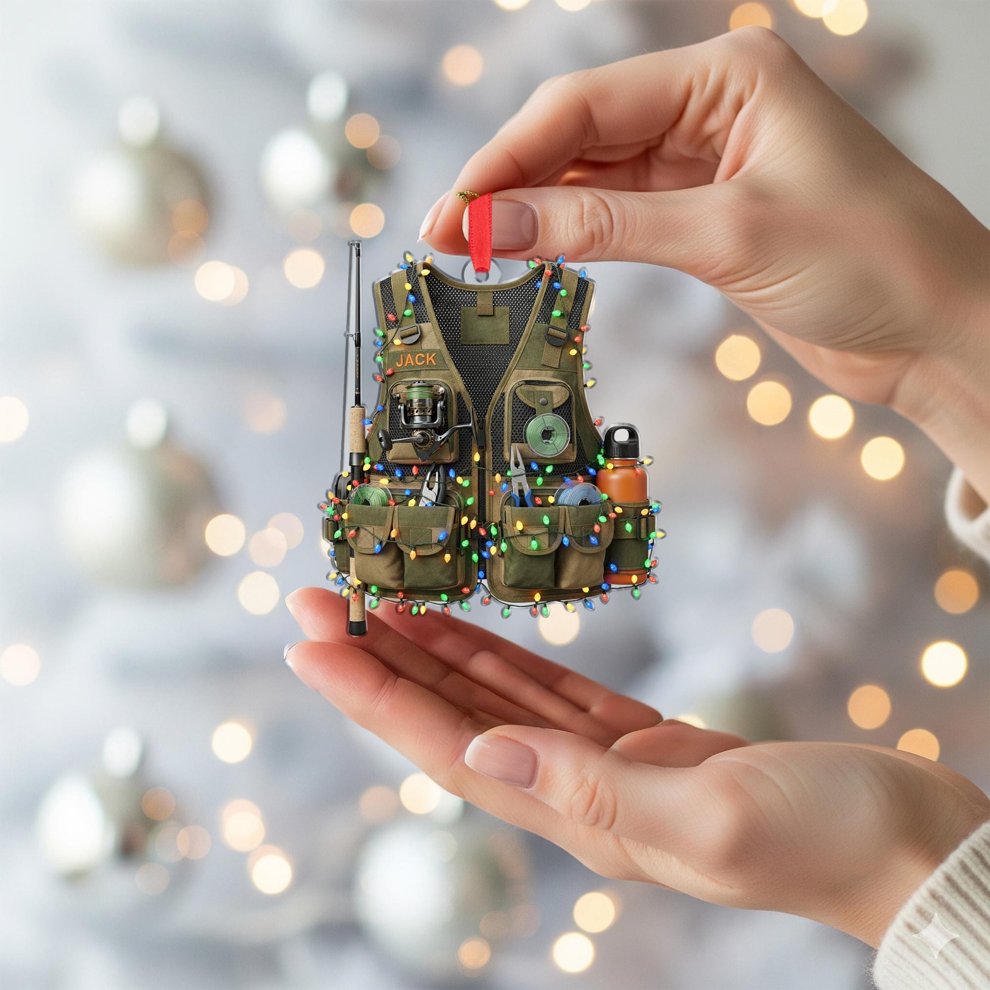 Fishing Vest Ornament – Personalized Outdoor Christmas Decor