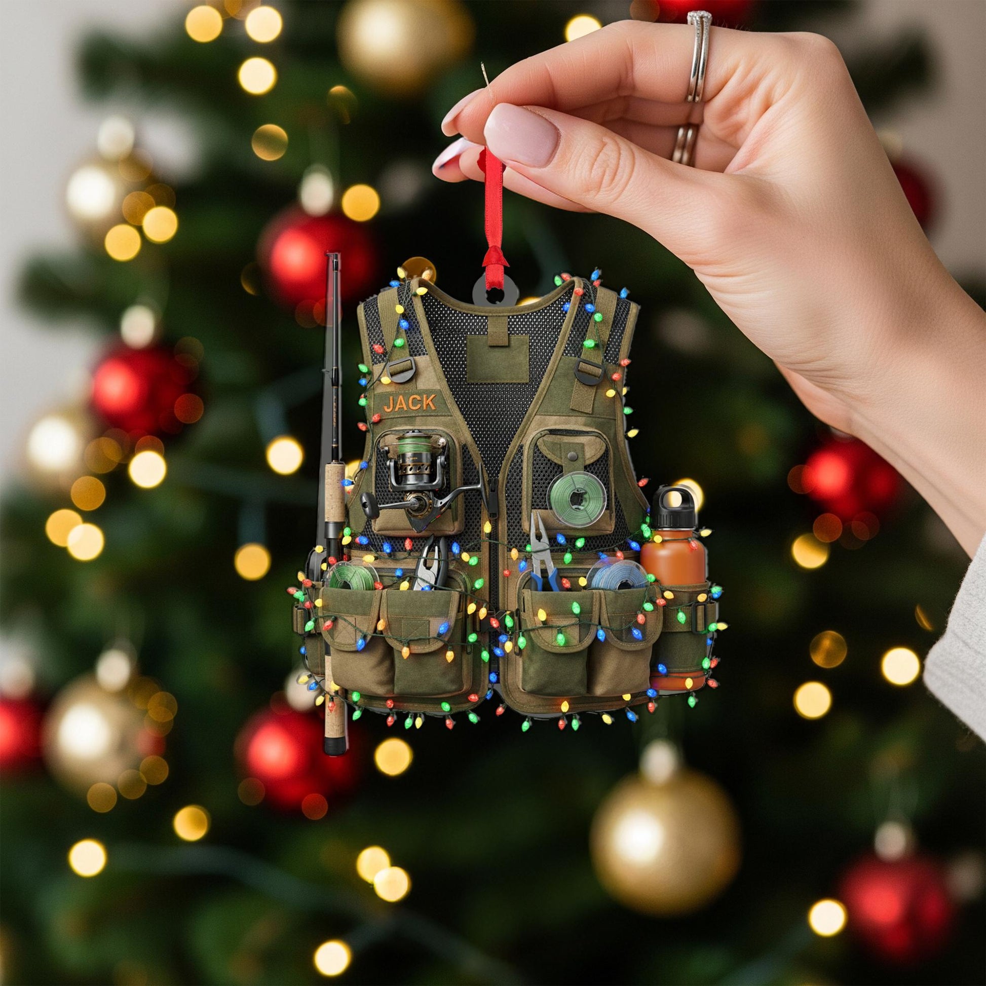 Fishing Vest Ornament – Personalized Outdoor Christmas Decor