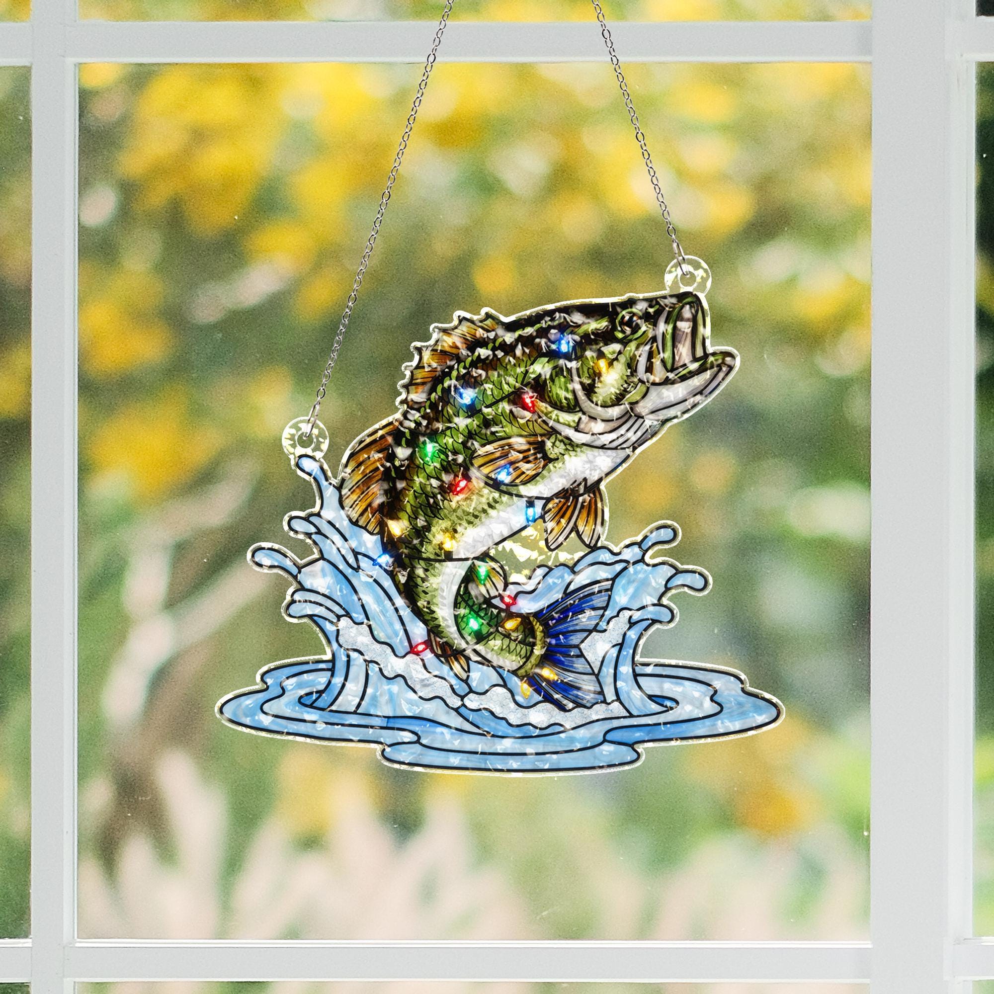 Fish Suncatcher – Acrylic Water Ripple Window Decoration with Jumping Bass Design