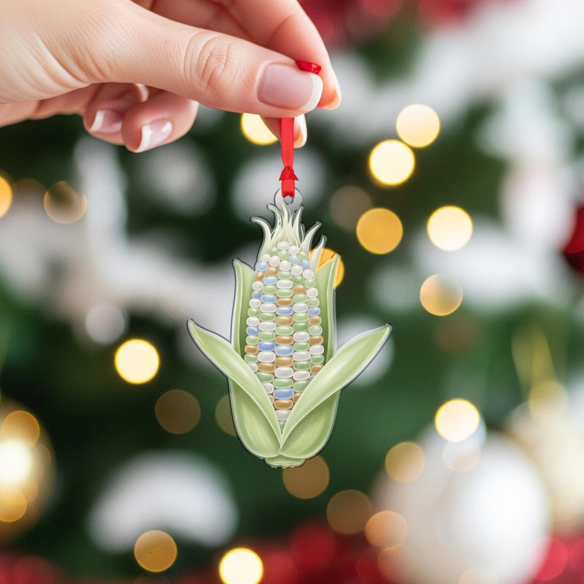 Sea Glass Corn Ornament – 2D Acrylic Flat Decoration with Farm Harvest Design