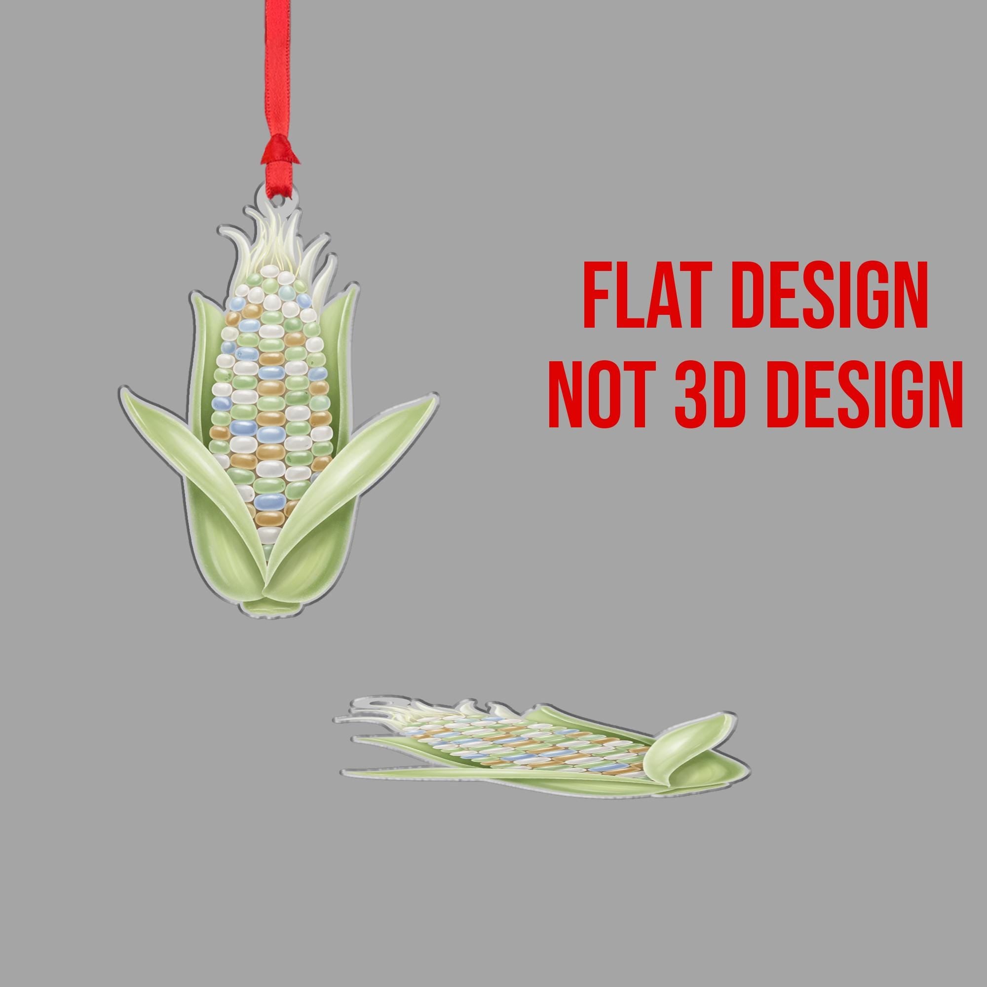 Sea Glass Corn Ornament – 2D Acrylic Flat Decoration with Farm Harvest Design