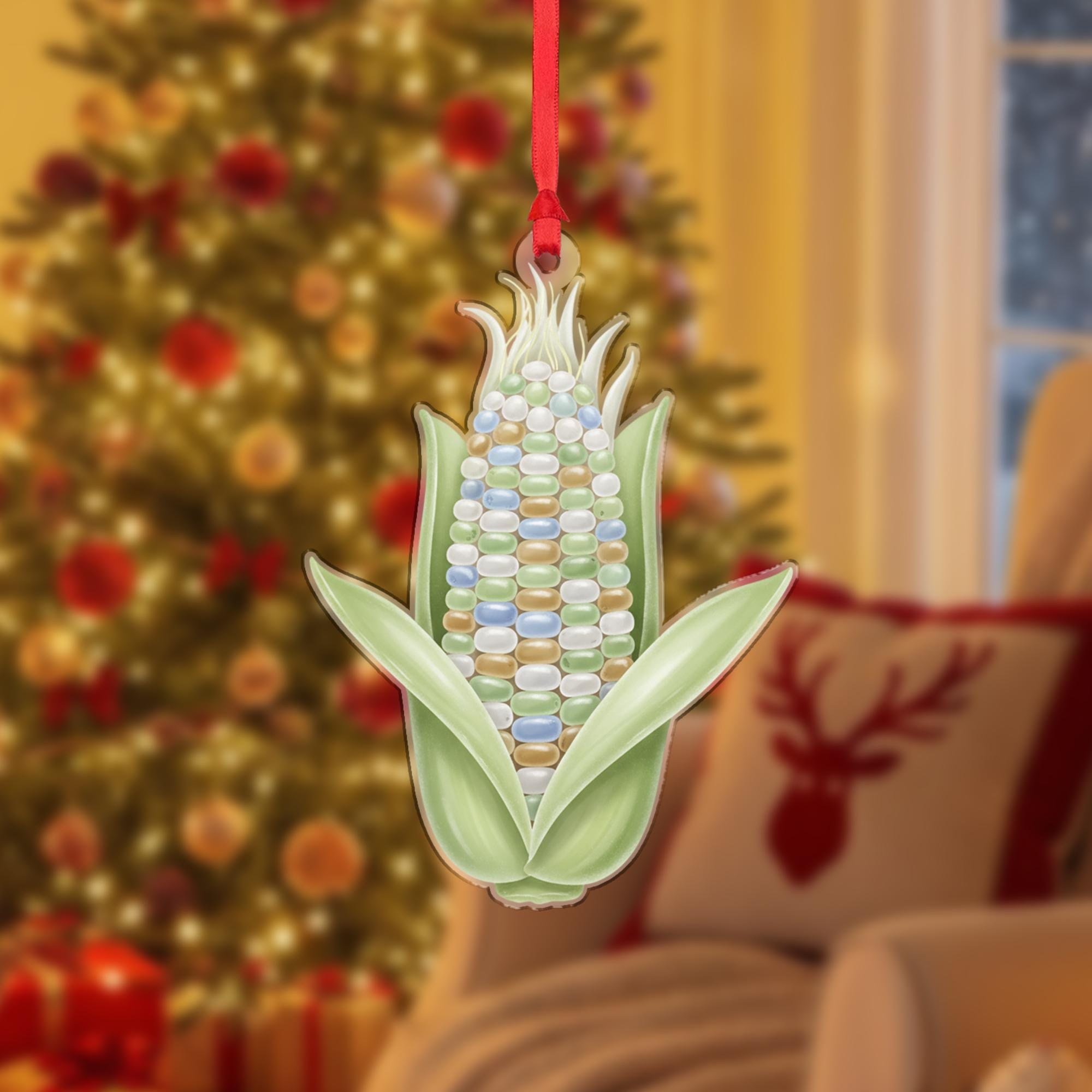 Sea Glass Corn Ornament – 2D Acrylic Flat Decoration with Farm Harvest Design