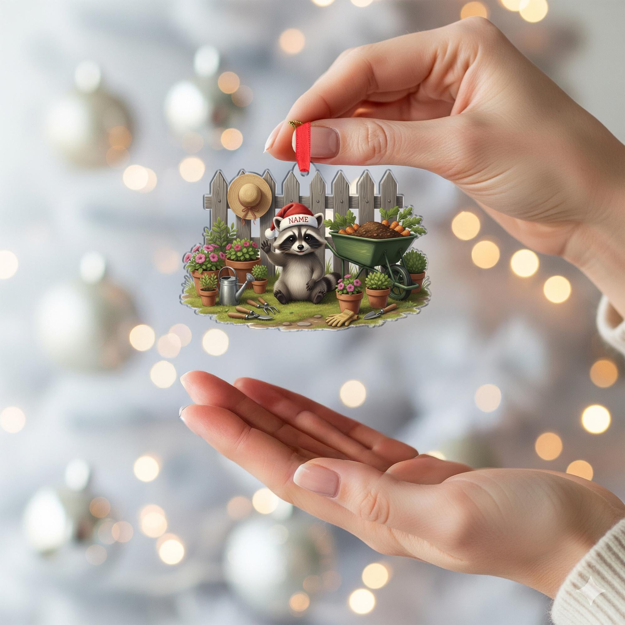 Raccoon Garden Ornament – Personalized Holiday Hanging Decor