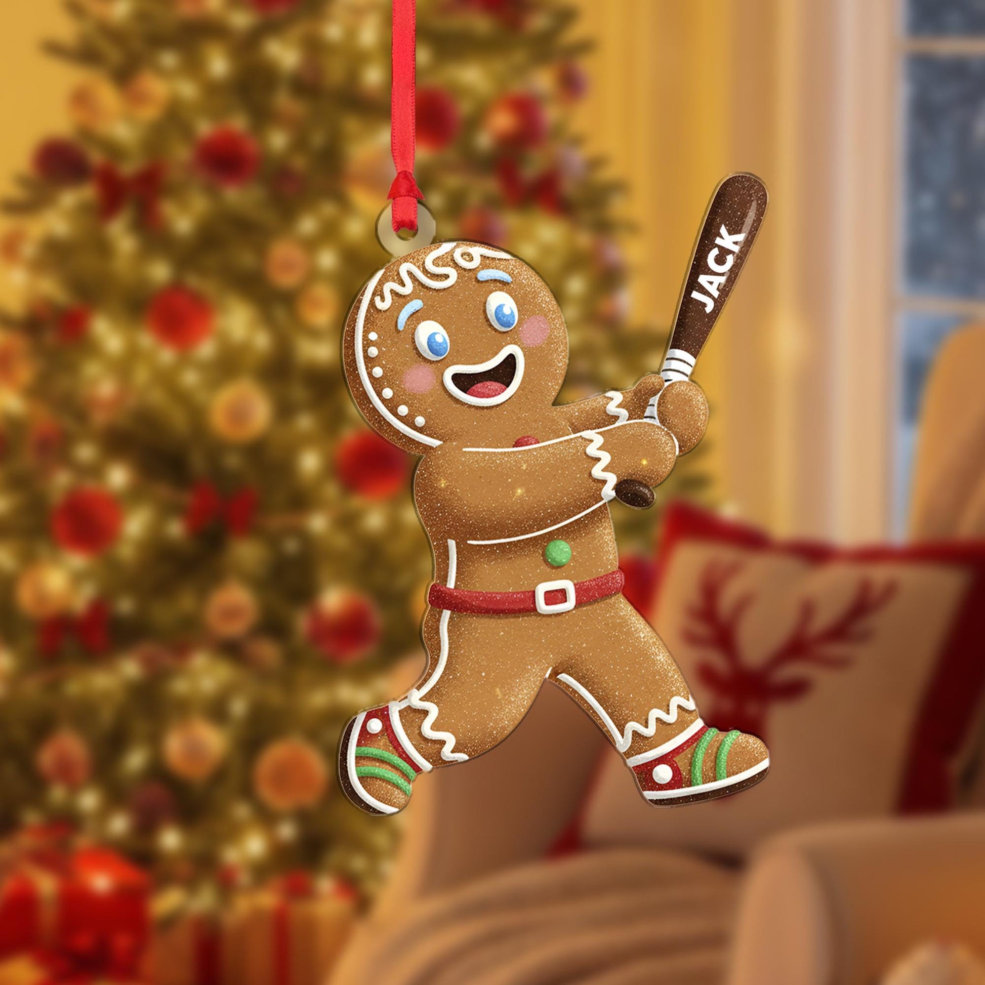 Gingerbread Ornament With Bat – Personalized Christmas Tree Decoration