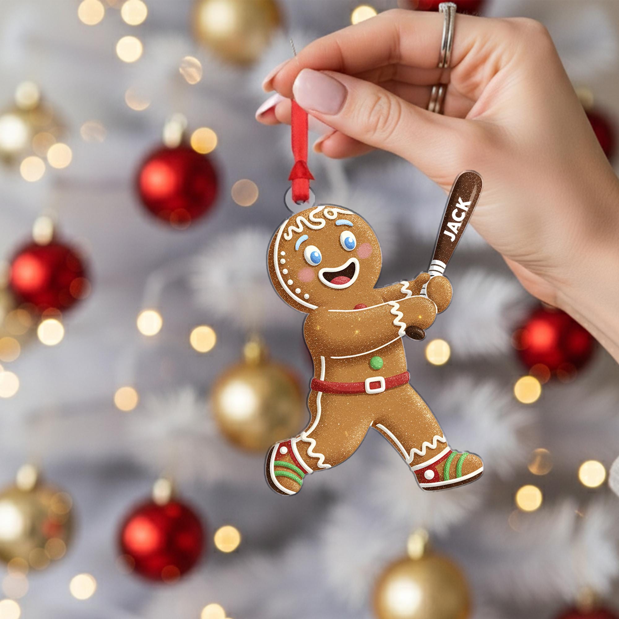 Gingerbread Ornament With Bat – Personalized Christmas Tree Decoration
