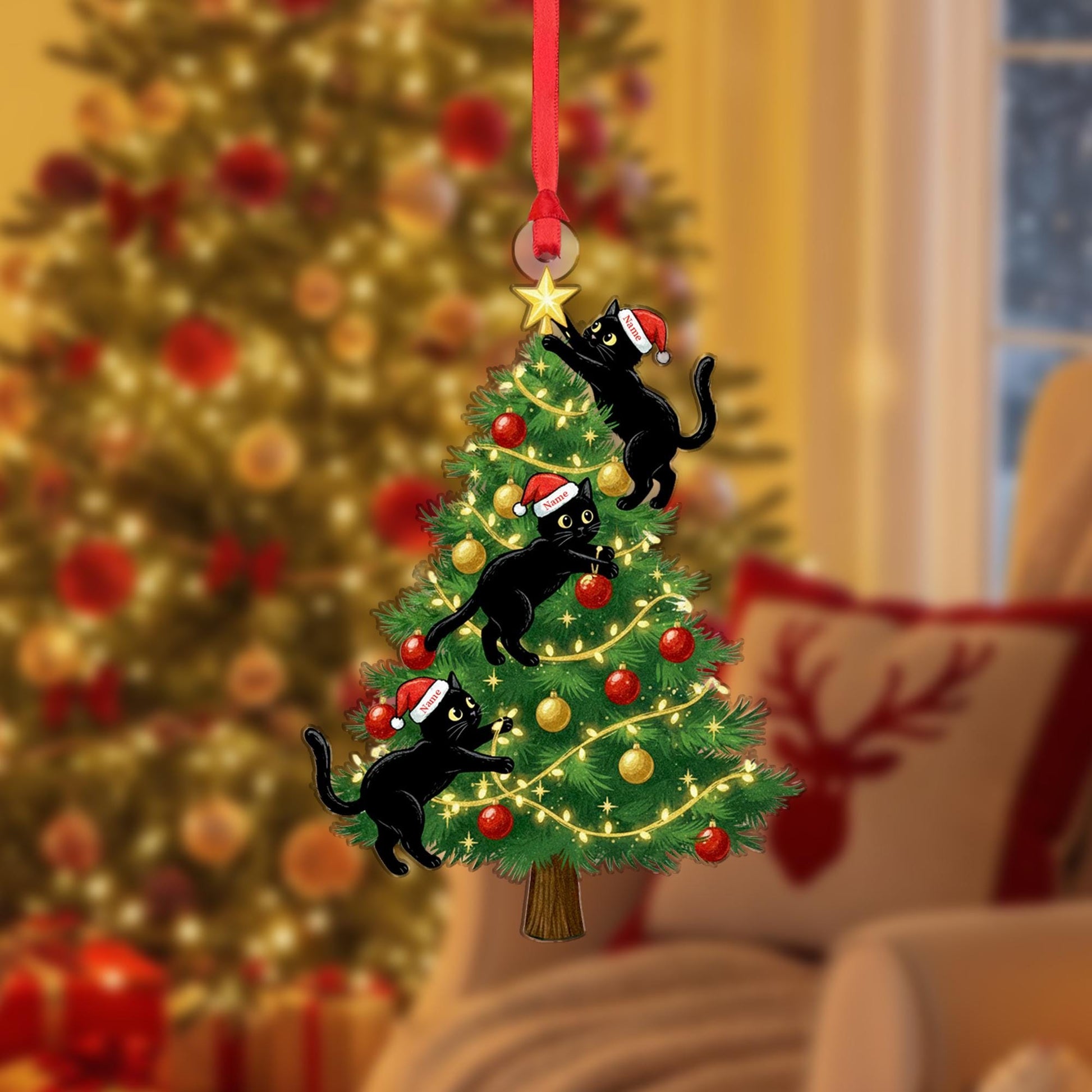 Black Cat Christmas Ornament – Personalized Holiday Tree Decoration