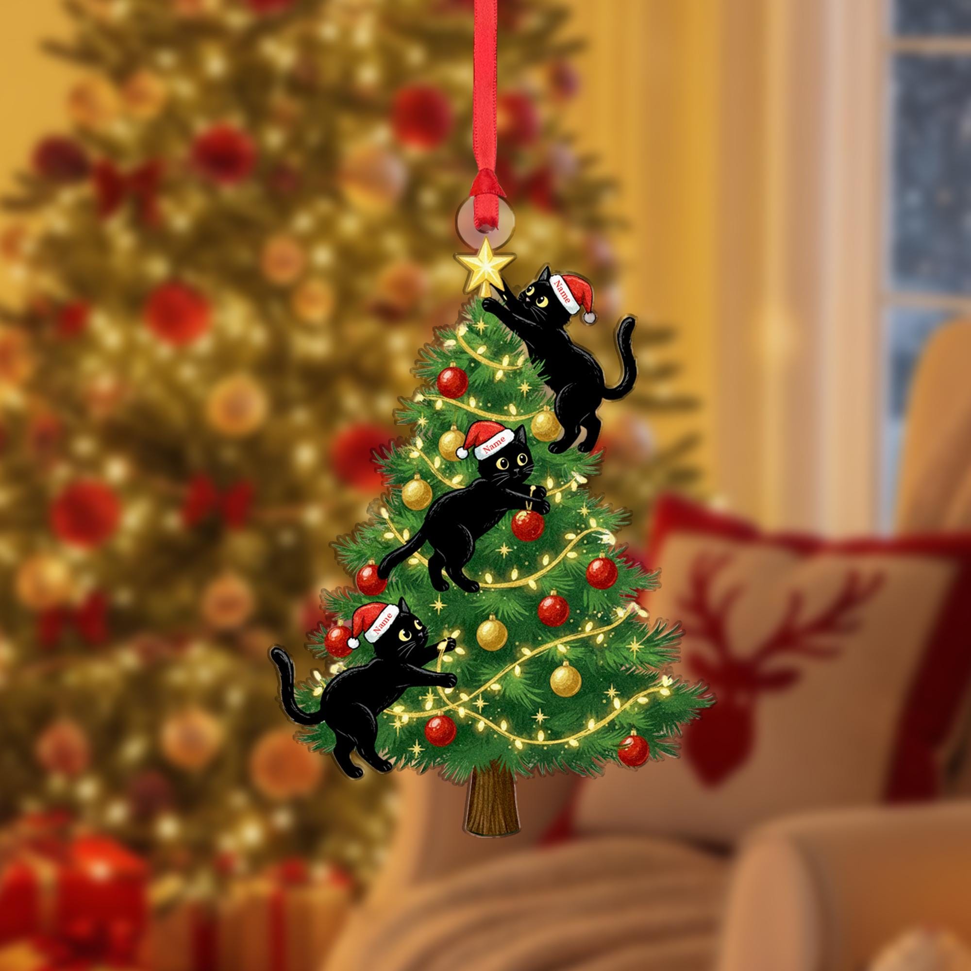 Black Cat Christmas Ornament – Personalized Holiday Tree Decoration