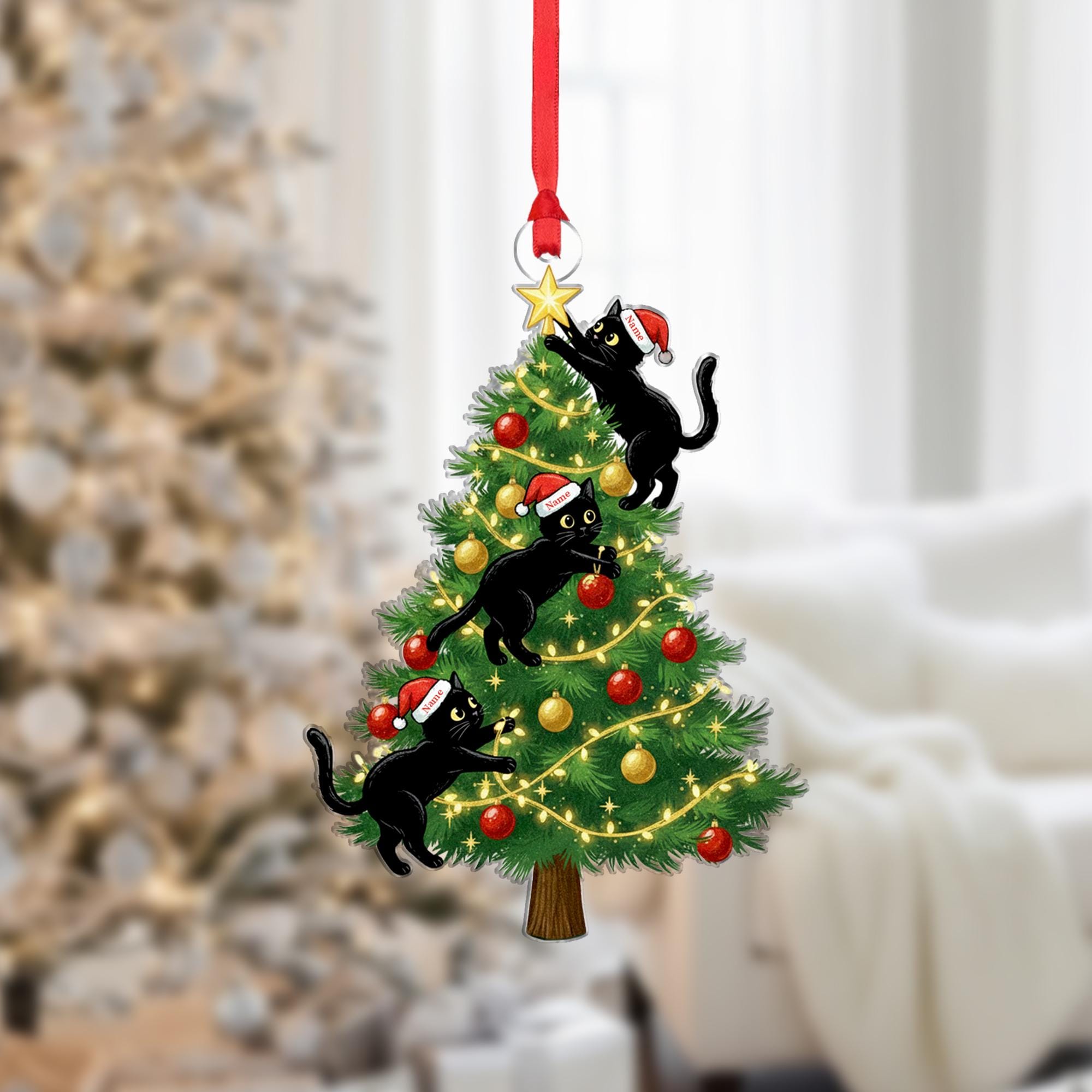 Black Cat Christmas Ornament – Personalized Holiday Tree Decoration