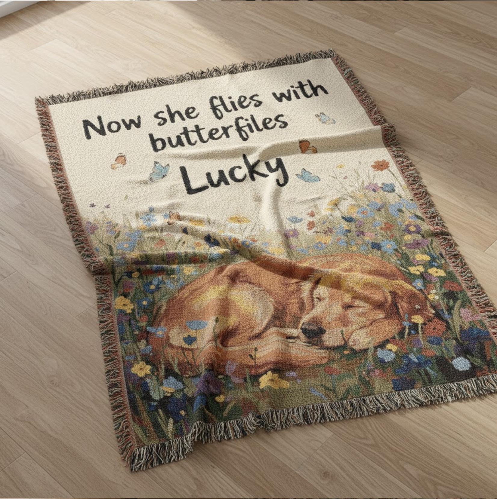 Custom Memorial Dog Woven Blanket: Pet Bereavement Throw Keepsake