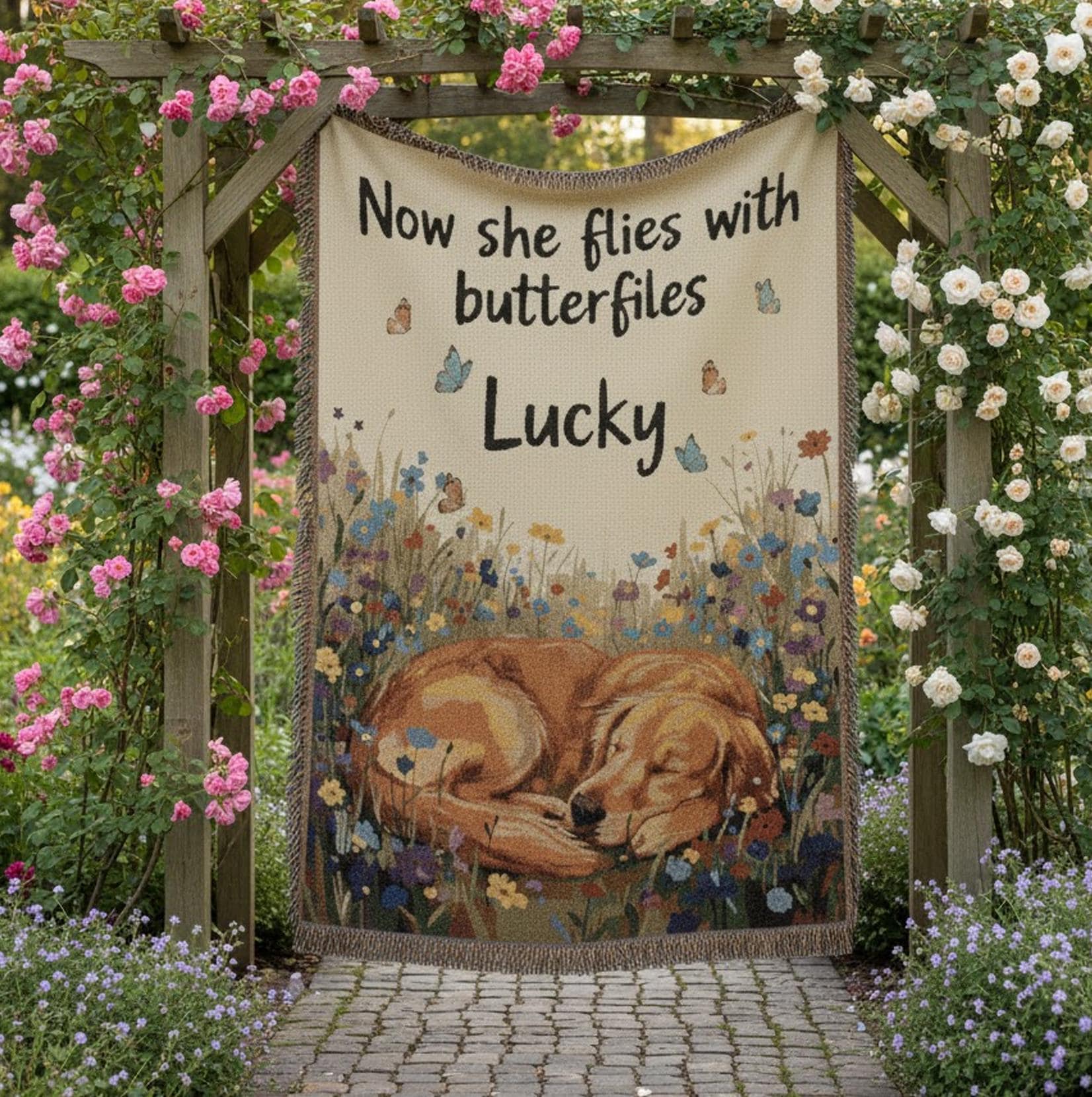 Custom Memorial Dog Woven Blanket: Pet Bereavement Throw Keepsake