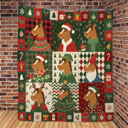 Christmas Horse Quilt Blanket, Farm Animal Patchwork Throw, Winter Bedding Decor