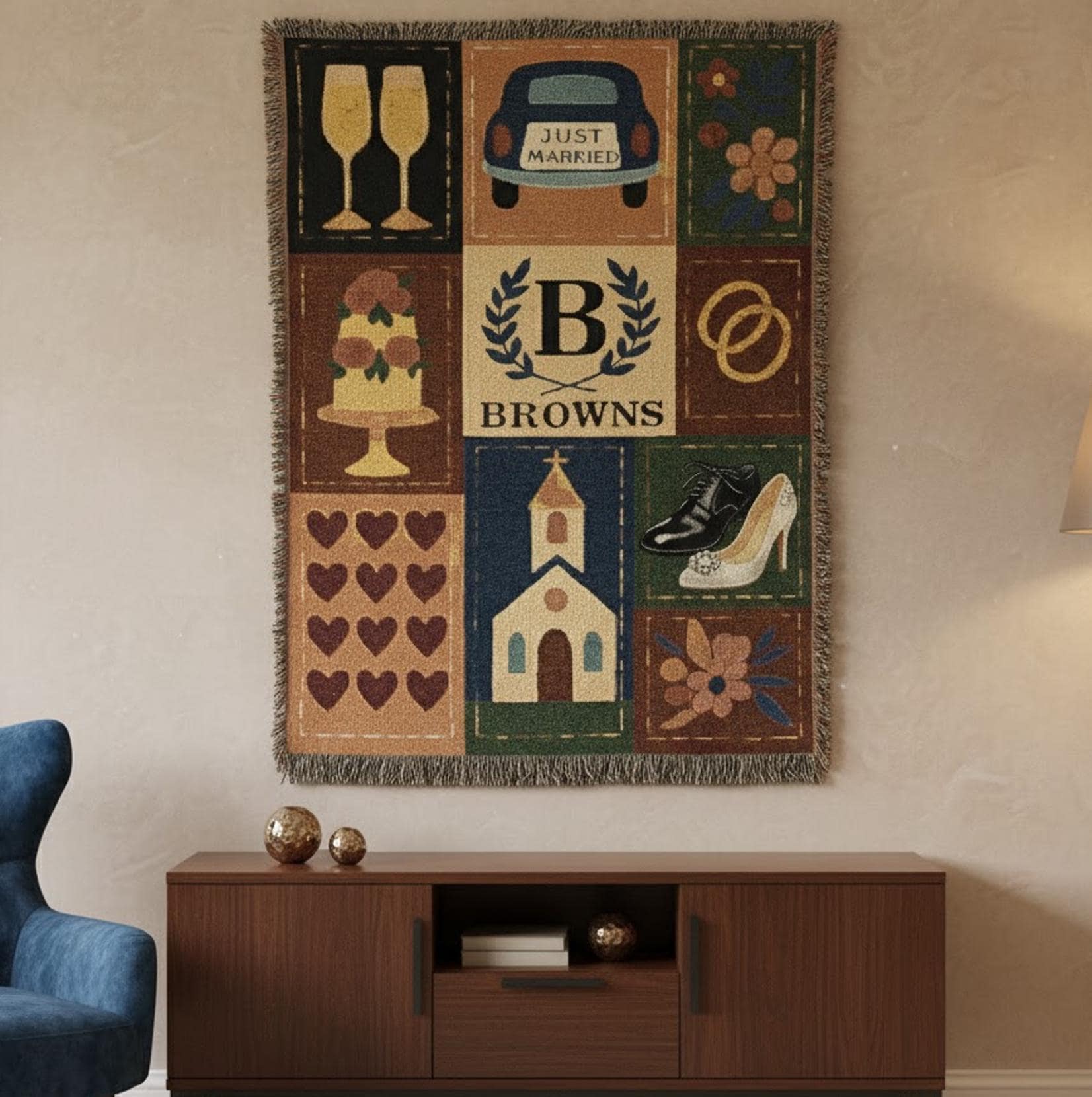Personalized Wedding Weave Woven Blanket: Throw Custom Family Name Tapestry