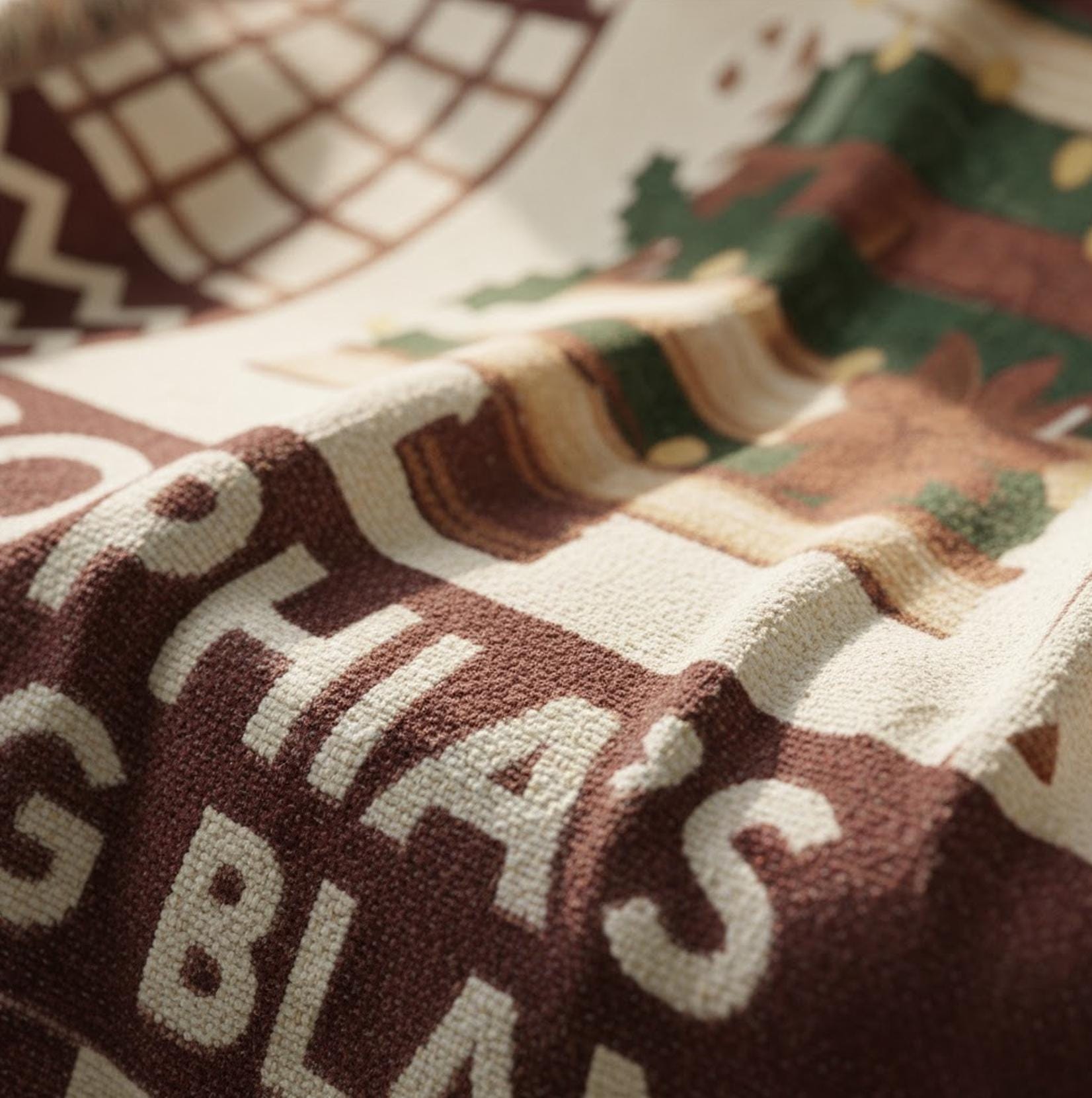 Personalized Weave Woven Blanket Book Tree Design: Holiday Patchwork Reading Cozy Blanket