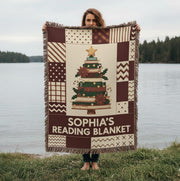 Personalized Weave Woven Blanket Book Tree Design: Holiday Patchwork Reading Cozy Blanket