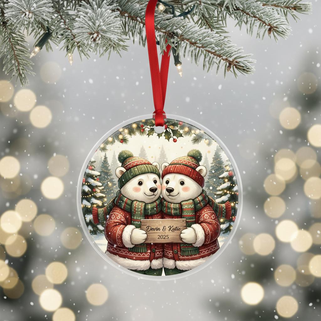 Personalized Christmas Ornament – Custom Names & Year – Holiday Bear Couple Design