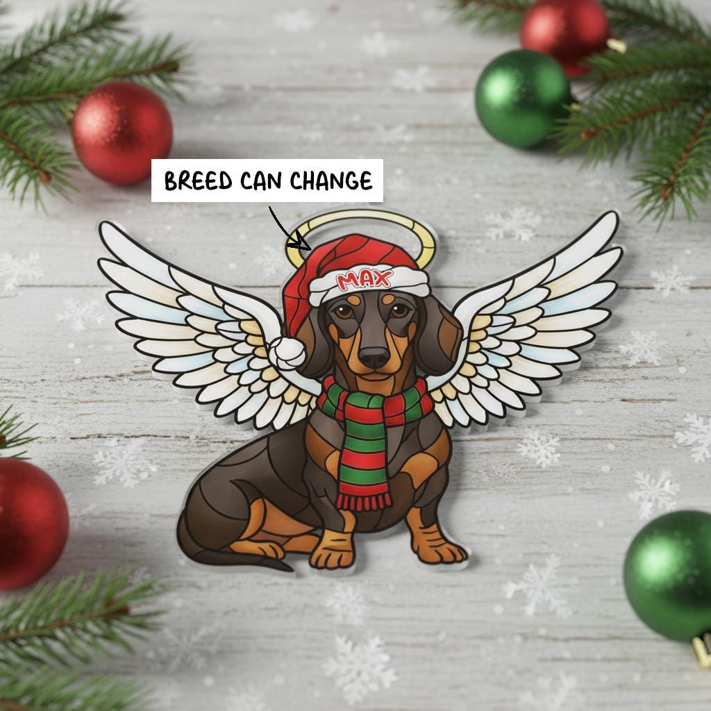 Personalized Dog Memorial Ornament – Custom Name – Angel Wings Design