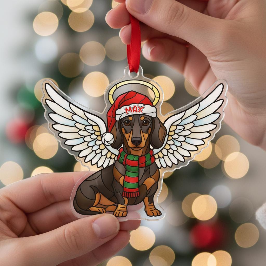Personalized Dog Memorial Ornament – Custom Name – Angel Wings Design
