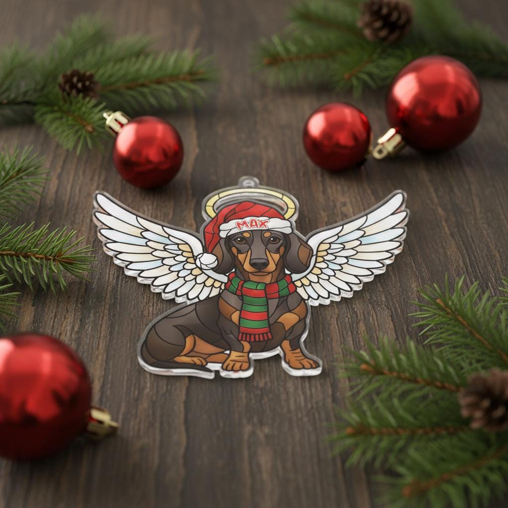 Personalized Dog Memorial Ornament – Custom Name – Angel Wings Design