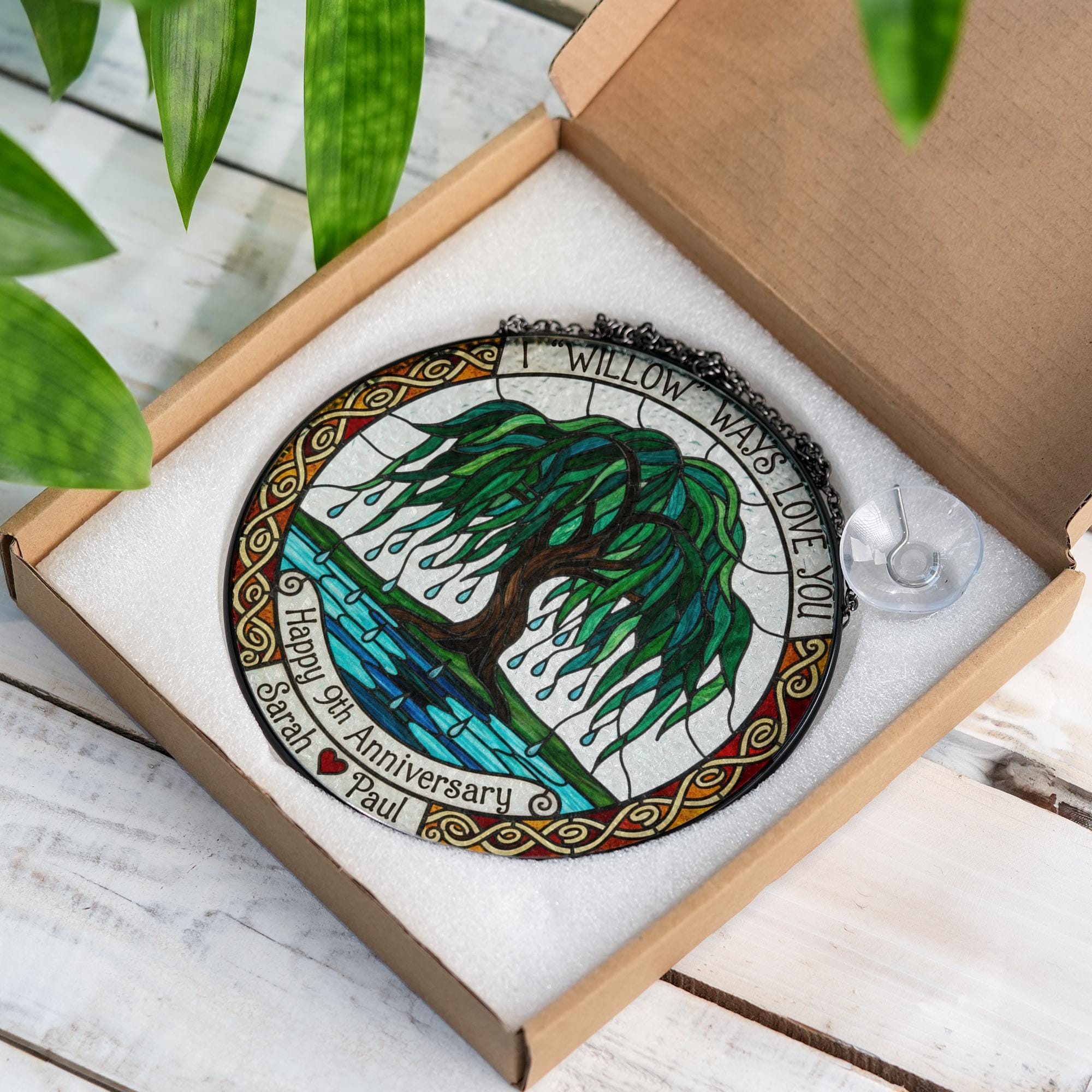 Personalized 9th Anniversary Willow Suncatcher • Custom Willow Tree Window Hanging Gift