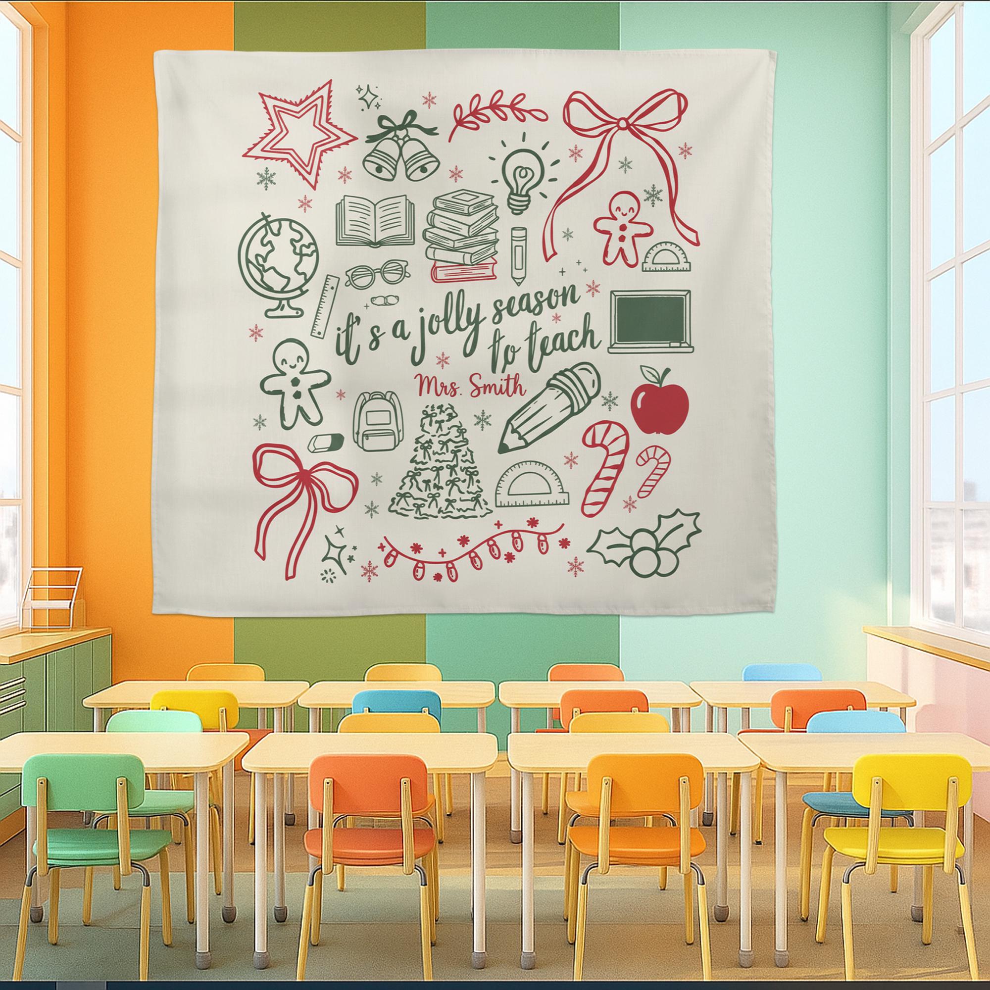 Personalized Teacher Holiday Tapestry • Merry Christmas Classroom Decor Gift