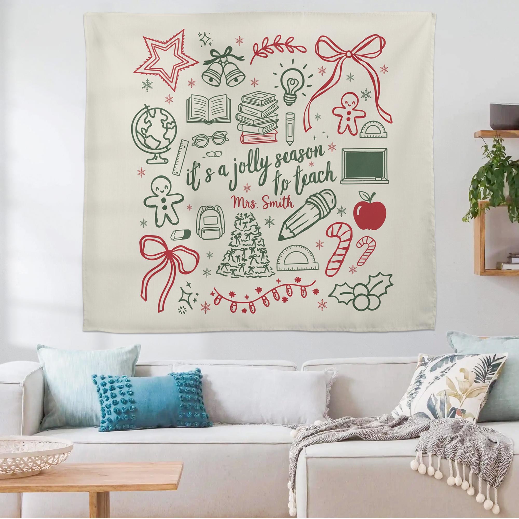 Personalized Teacher Holiday Tapestry • Merry Christmas Classroom Decor Gift