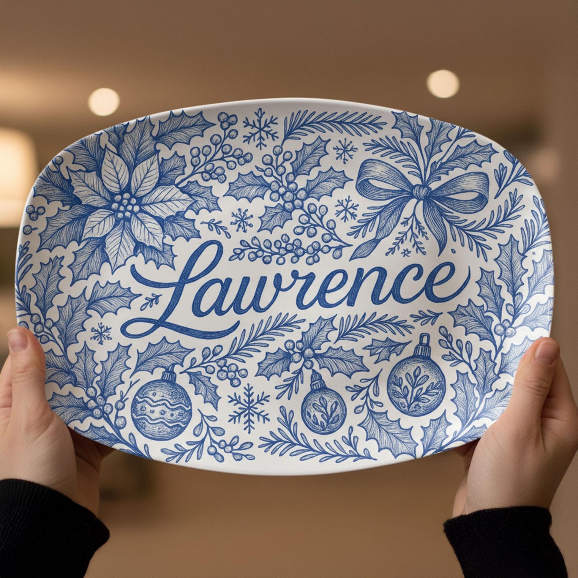 Personalized Chinoiserie Holiday Platter • Custom Christmas Decor Tray