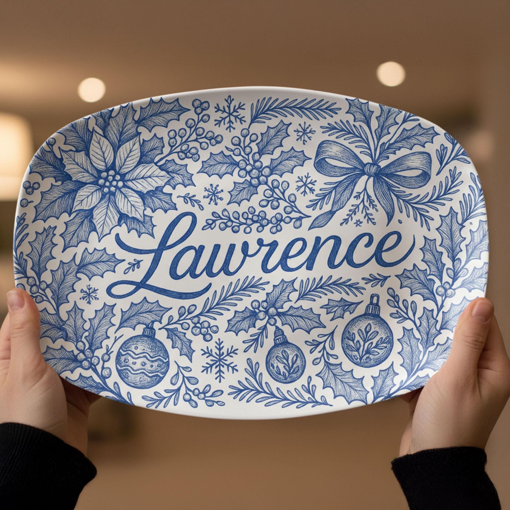 Personalized Chinoiserie Holiday Platter • Custom Christmas Decor Tray