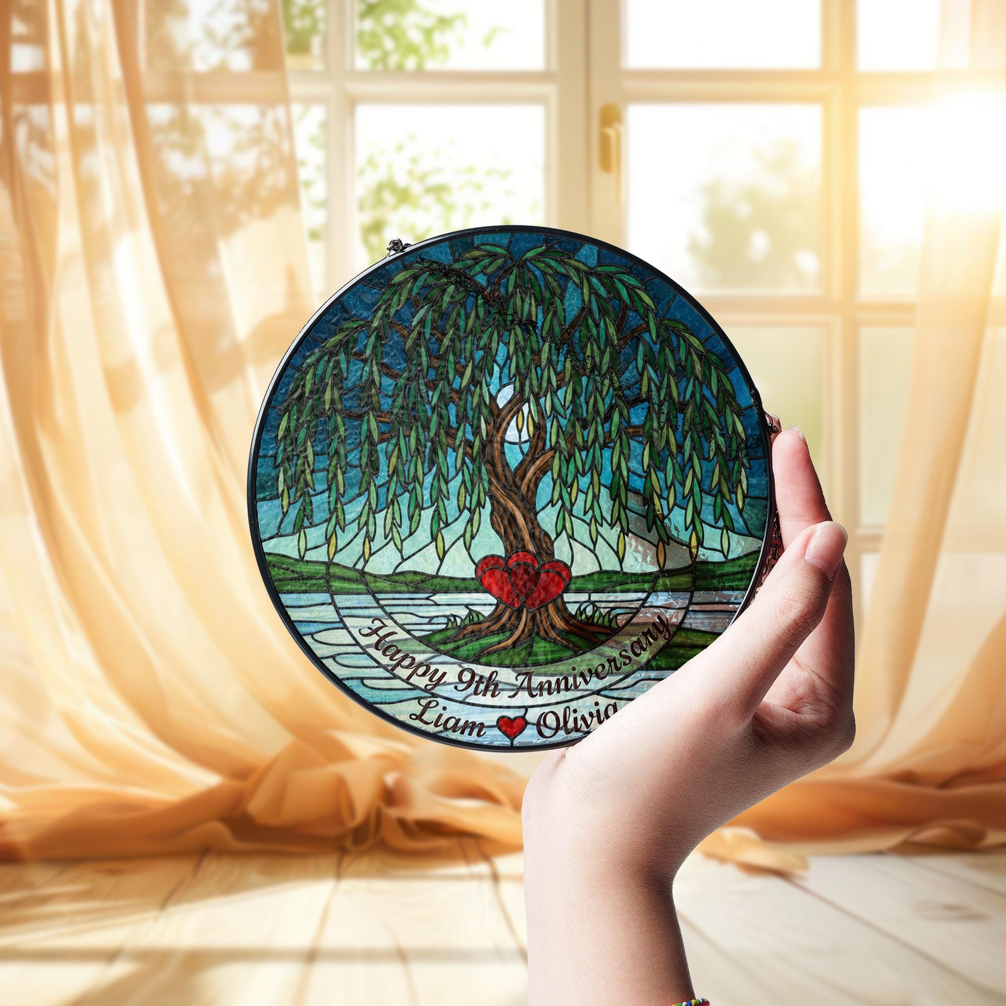 Personalized Willow Tree Suncatcher • 9th Anniversary Memorial Ornament