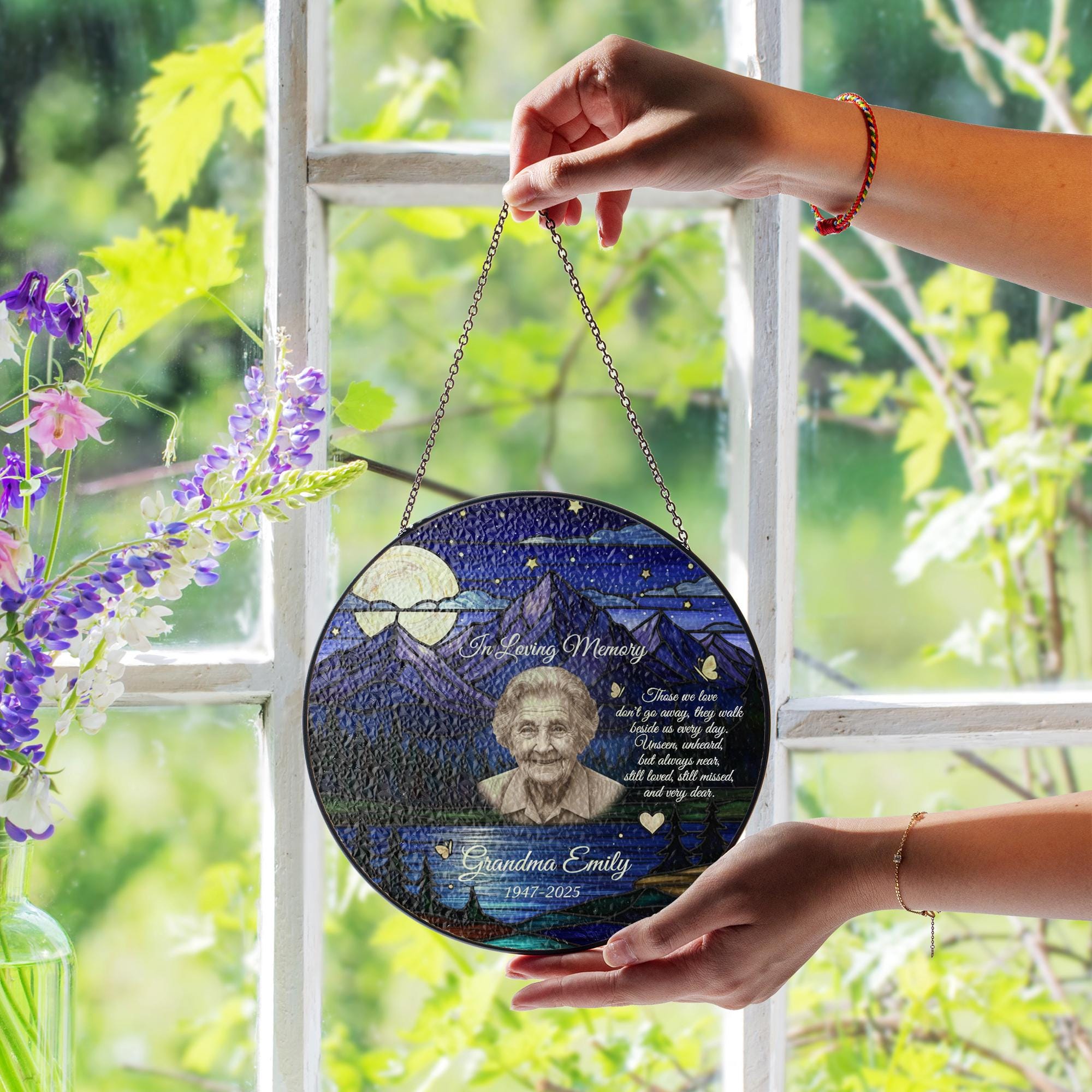 Personalized Memorial Suncatcher • In Loving Memory Window Ornament Tribute Gift