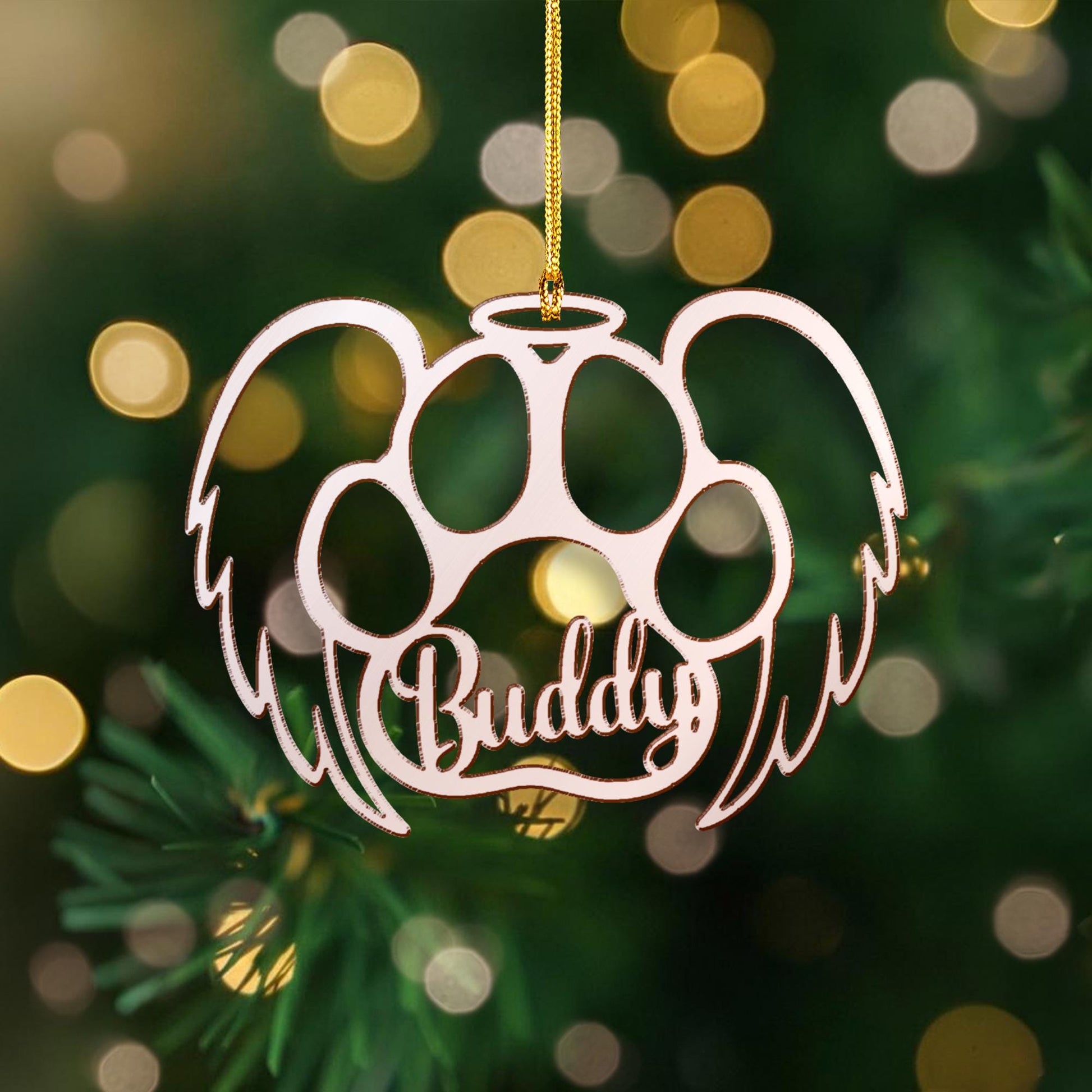 Personalized Paw Acrylic Mirror Ornament: Angel Wings Pet Memorial Decoration
