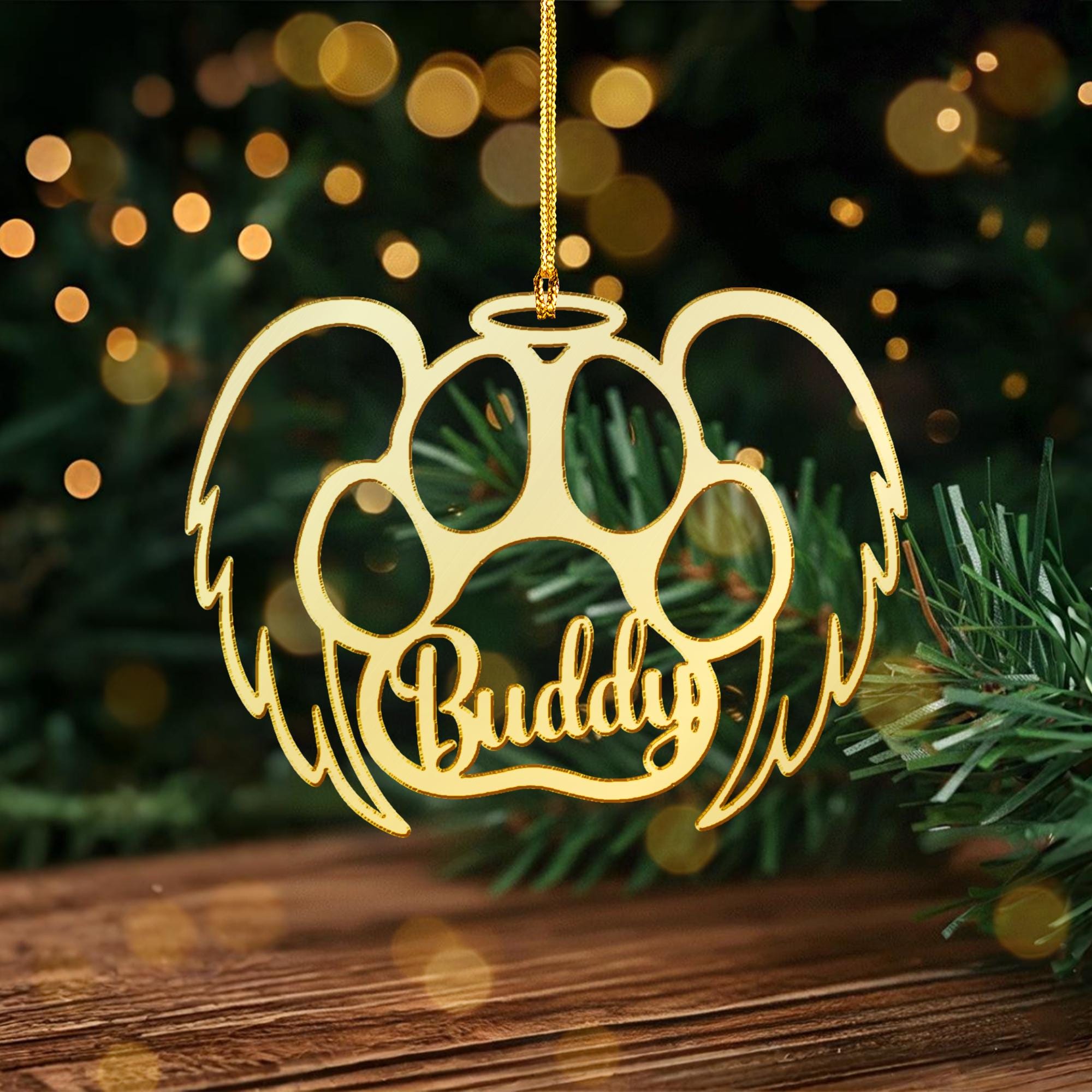 Personalized Paw Acrylic Mirror Ornament: Angel Wings Pet Memorial Decoration