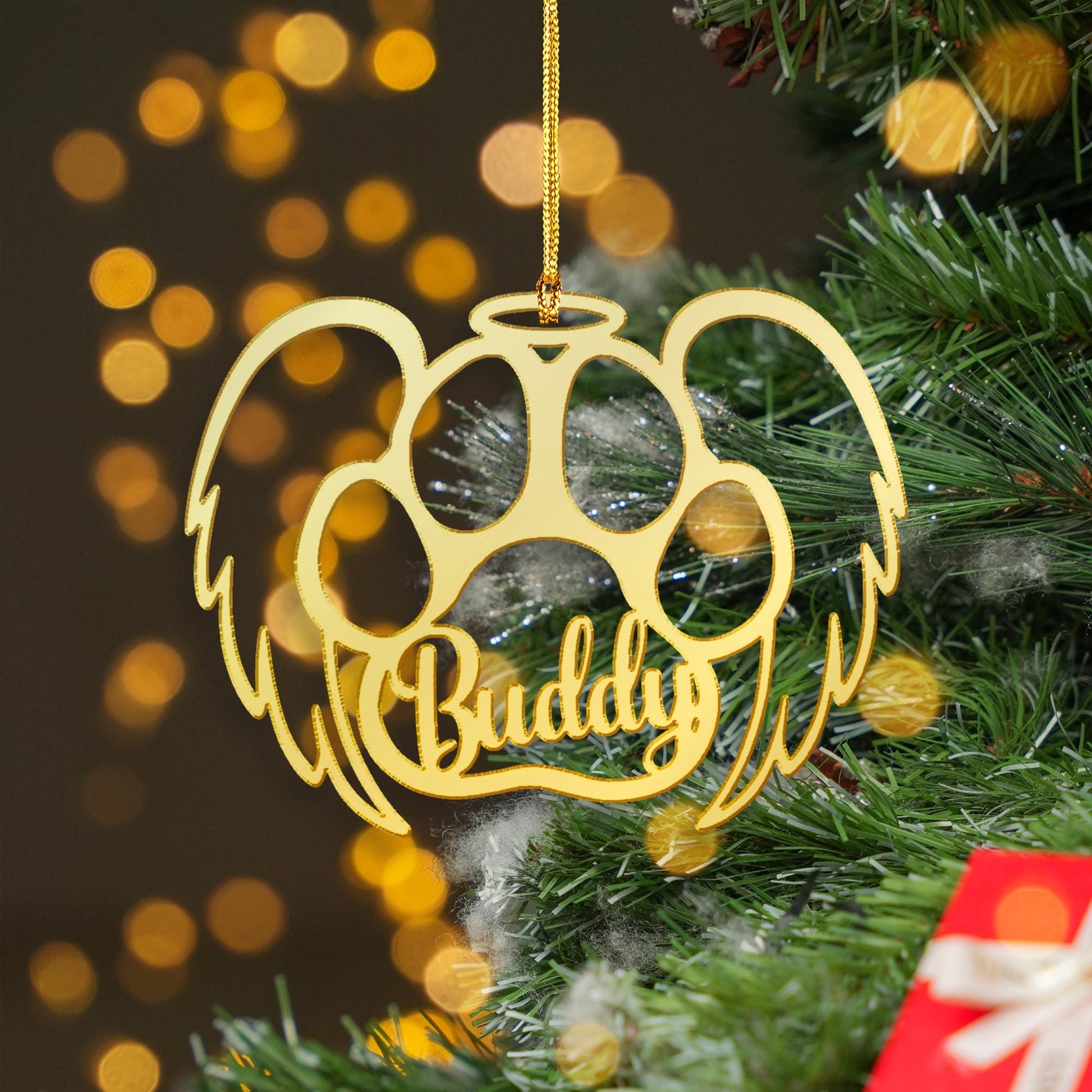 Personalized Paw Acrylic Mirror Ornament: Angel Wings Pet Memorial Decoration