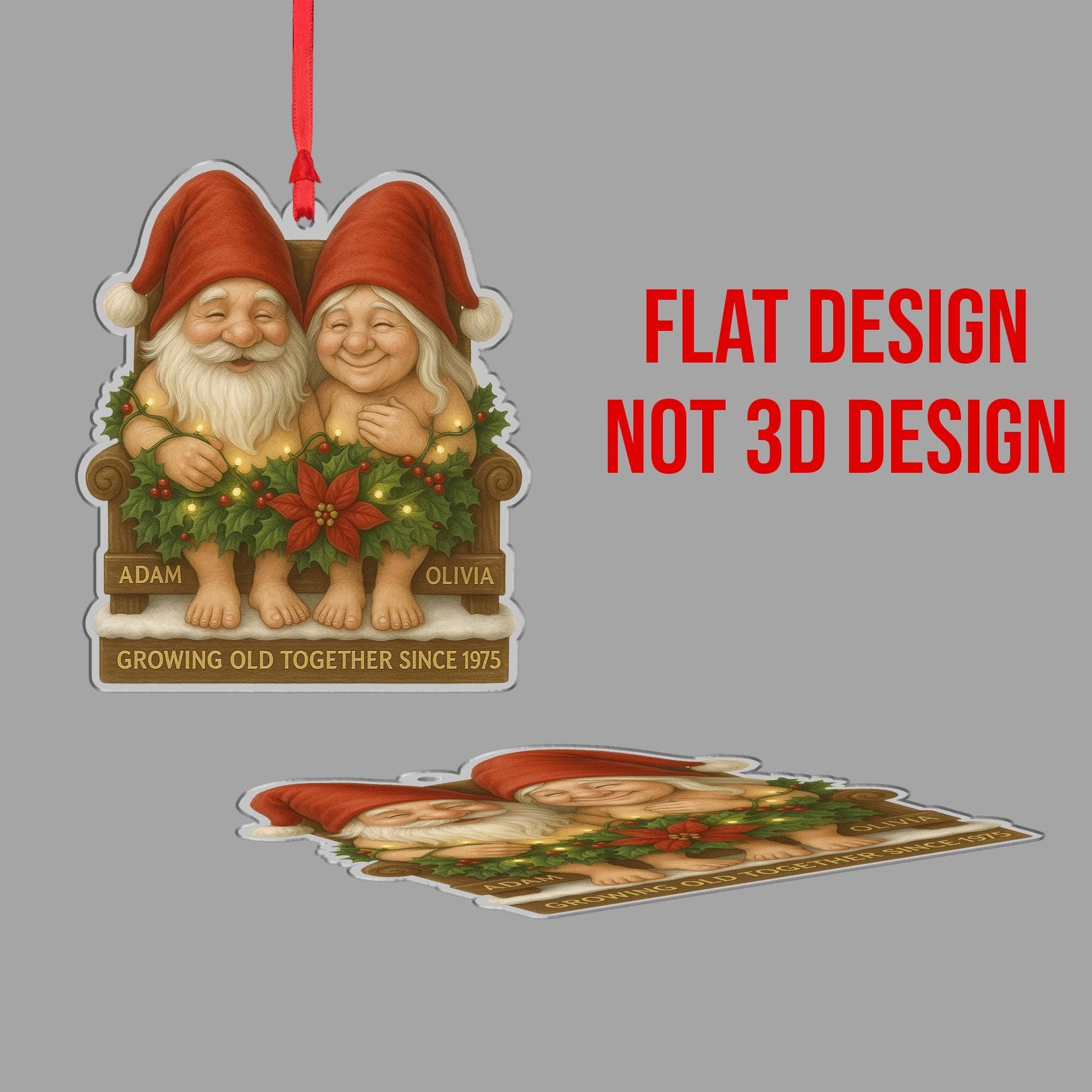 Personalized Gnome Couple Christmas Ornament • Growing Old Together Holiday Decor Gift