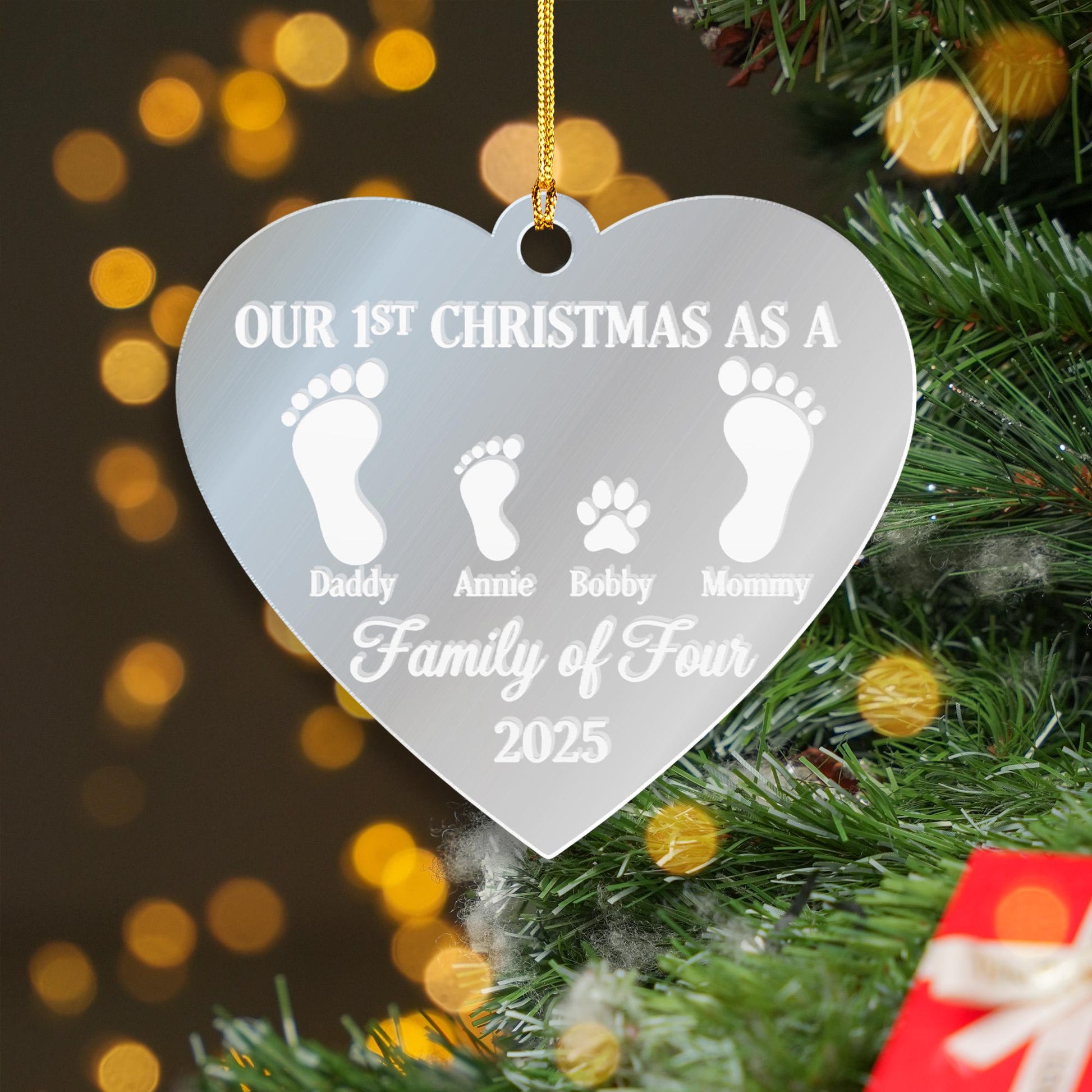 Personalized Heart Acrylic Mirror Ornament: Family Footprint Paw Memorial Decoration