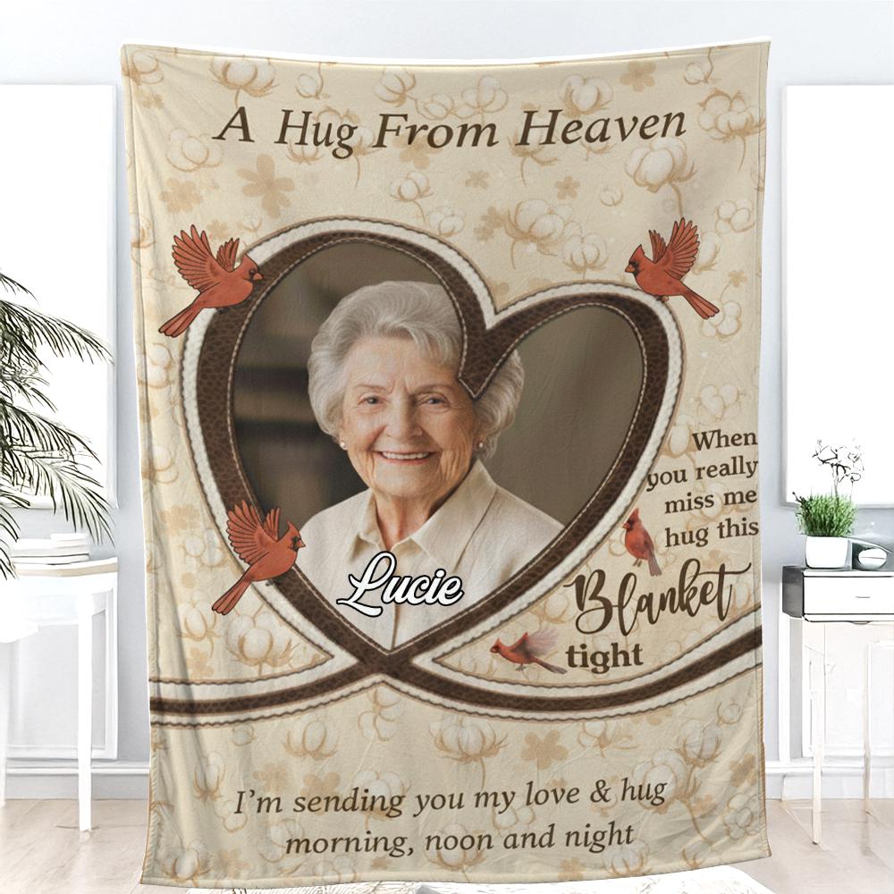 A Hug From Heaven Blanket | Custom Memorial Fleece Blanket | Personalized Remembrance Throw