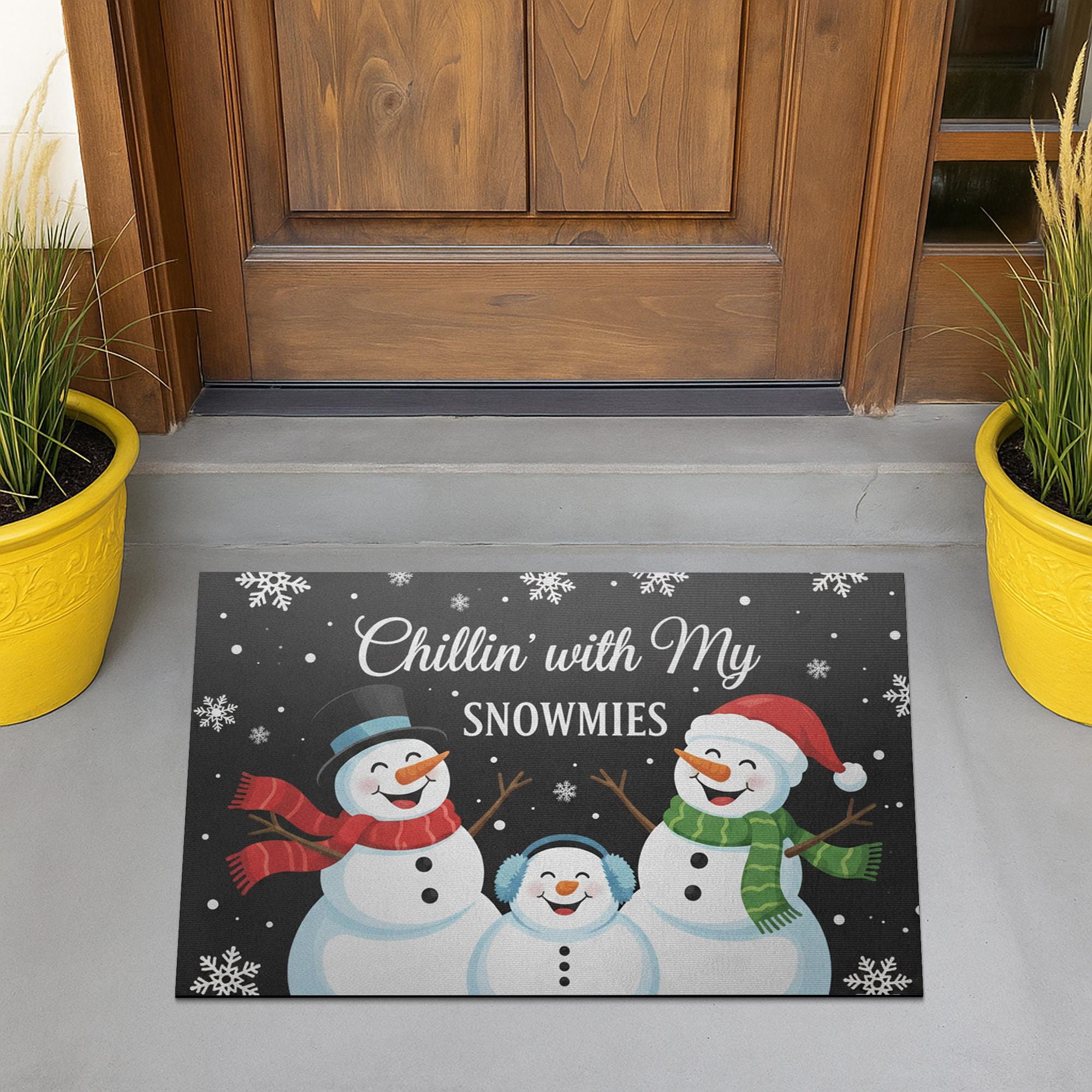 Personalizable Outdoor Snowman Doormat – Chillin’ With My Snowmies Design, Welcome Mat