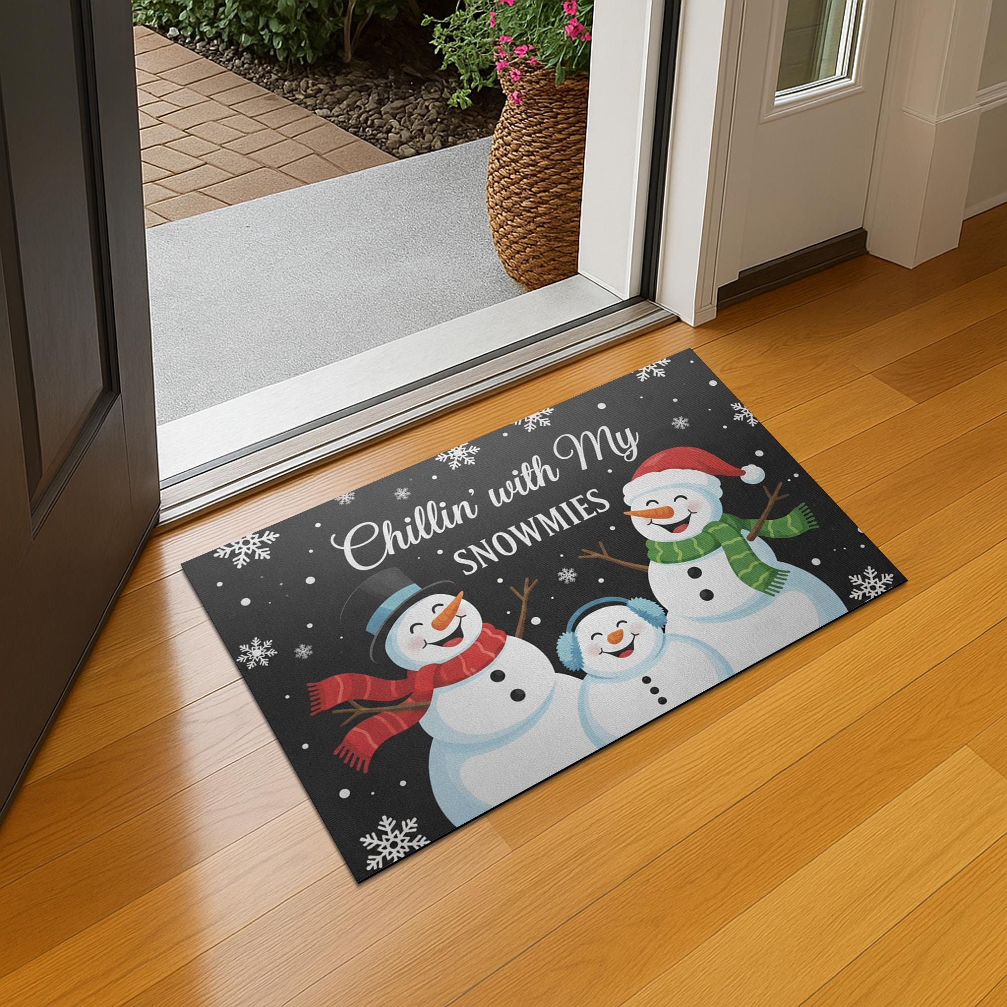 Personalizable Outdoor Snowman Doormat – Chillin’ With My Snowmies Design, Welcome Mat