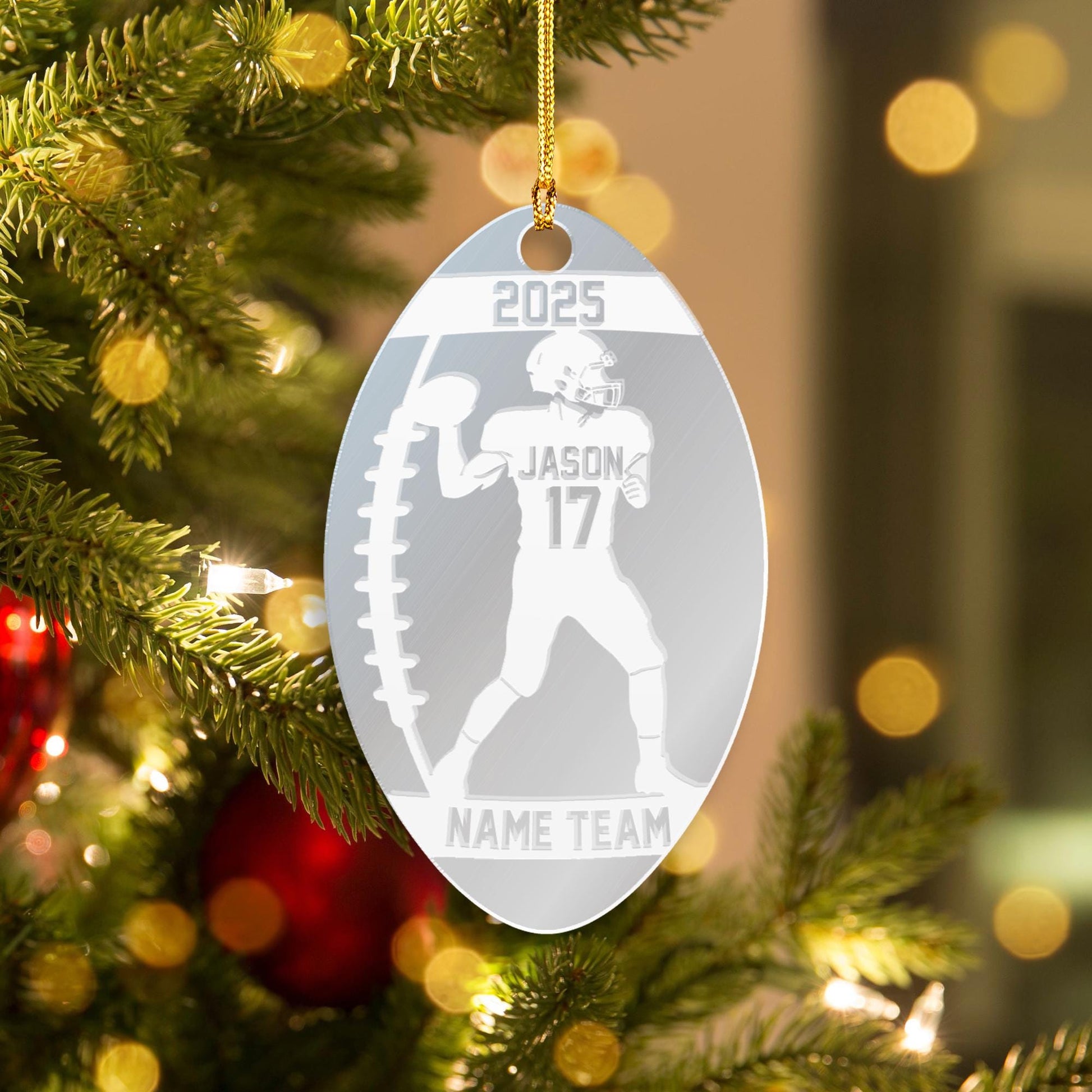 Personalized Football Player Acrylic Mirror Ornament - Engraved Team Name Gift