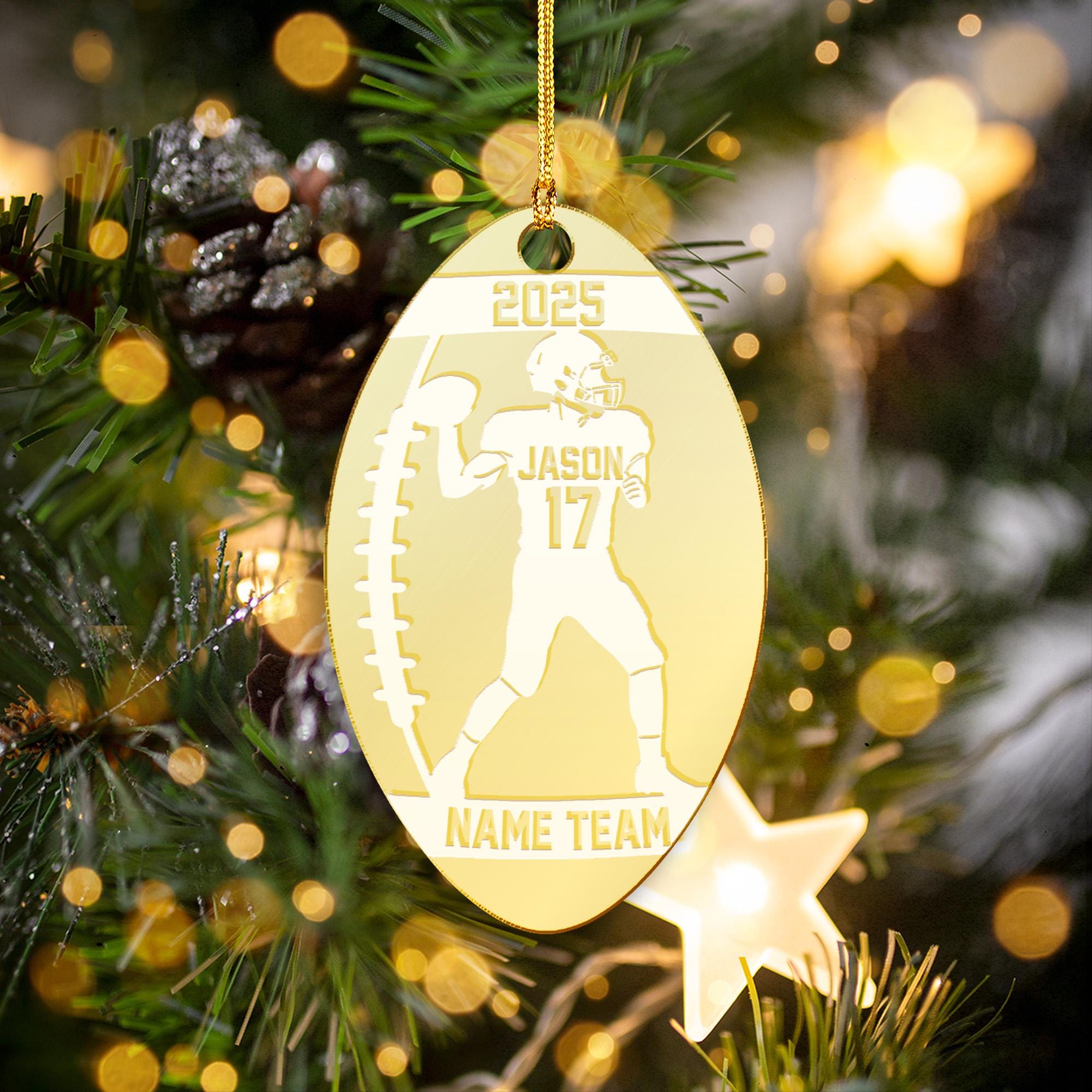 Personalized Football Player Acrylic Mirror Ornament - Engraved Team Name Gift