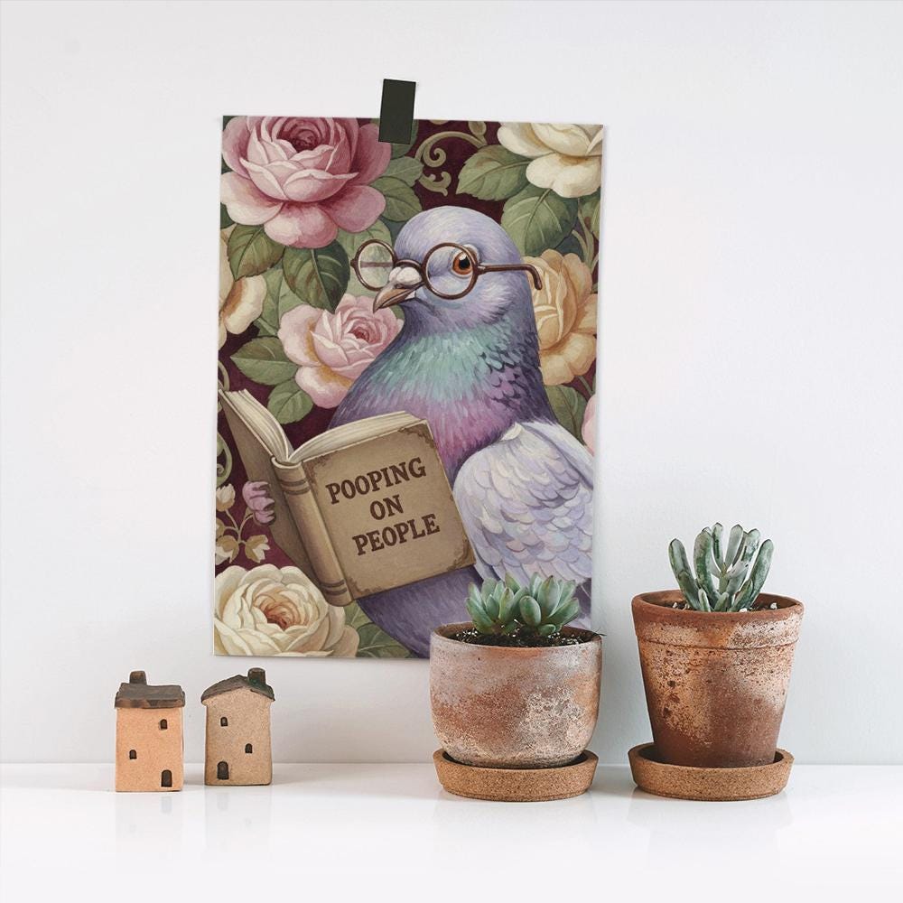 Pooping on People Art Print – Illustrated Bird Poster – Matte Paper