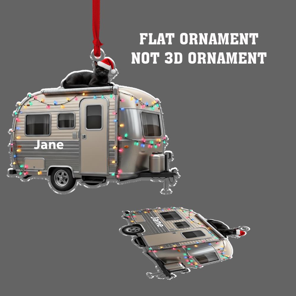 Personalized Trailer Acrylic Ornament — Custom Name Cat Roof Holiday Ornament