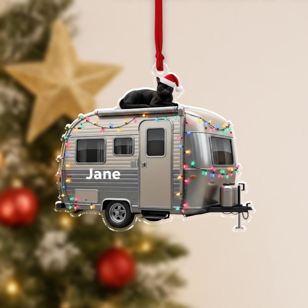 Personalized Trailer Acrylic Ornament — Custom Name Cat Roof Holiday Ornament