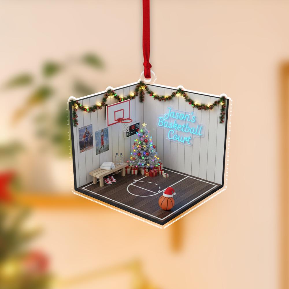 Personalized Basketball Court Ornament — Custom Name Indoor Court Scene Decoration