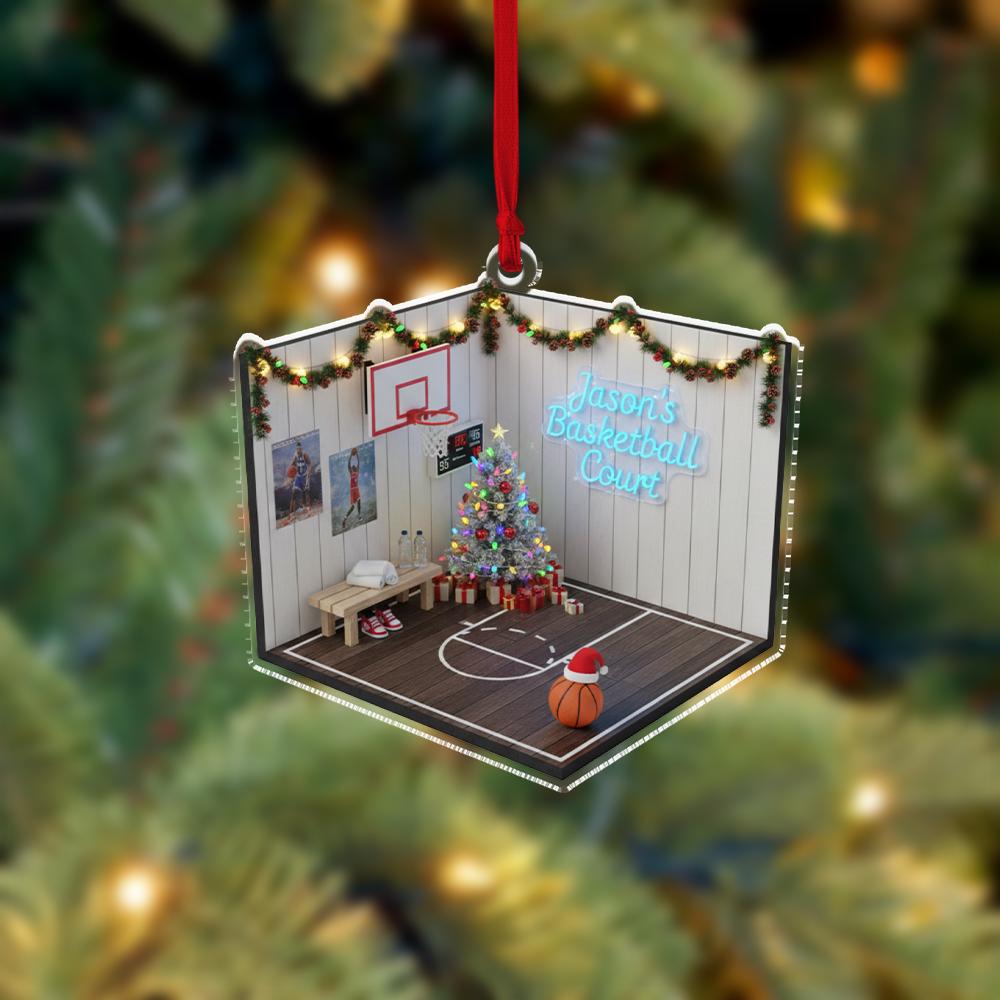 Personalized Basketball Court Ornament — Custom Name Indoor Court Scene Decoration