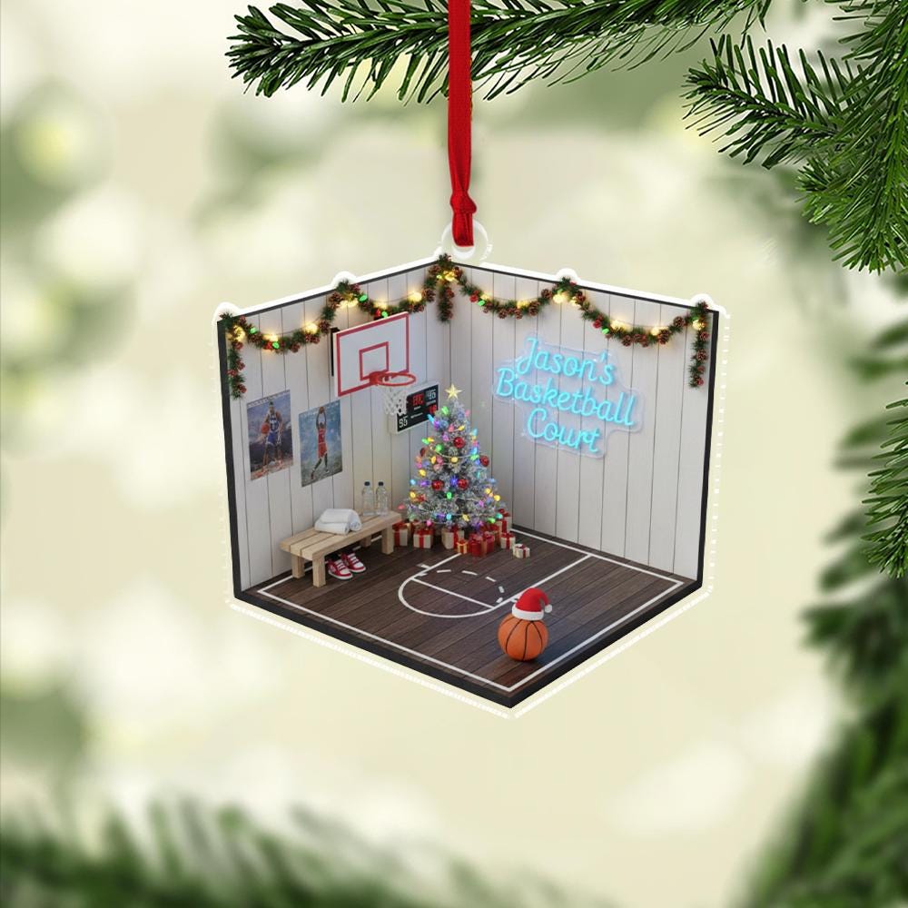 Personalized Basketball Court Ornament — Custom Name Indoor Court Scene Decoration