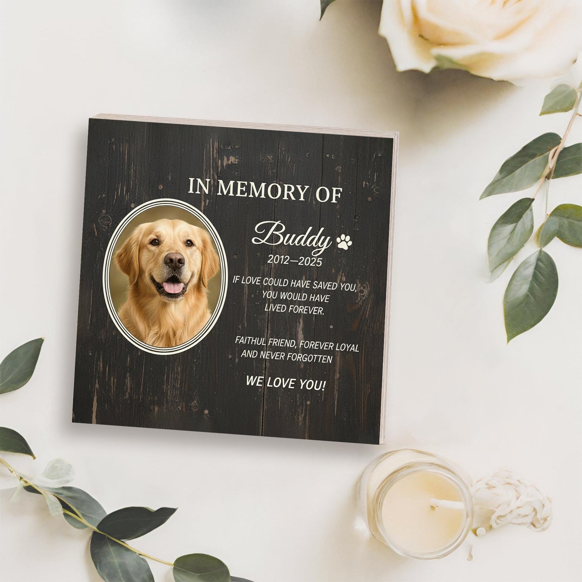 Custom Pet Memorial Photo Block: Personalized Dog or Cat Remembrance Sign image 2